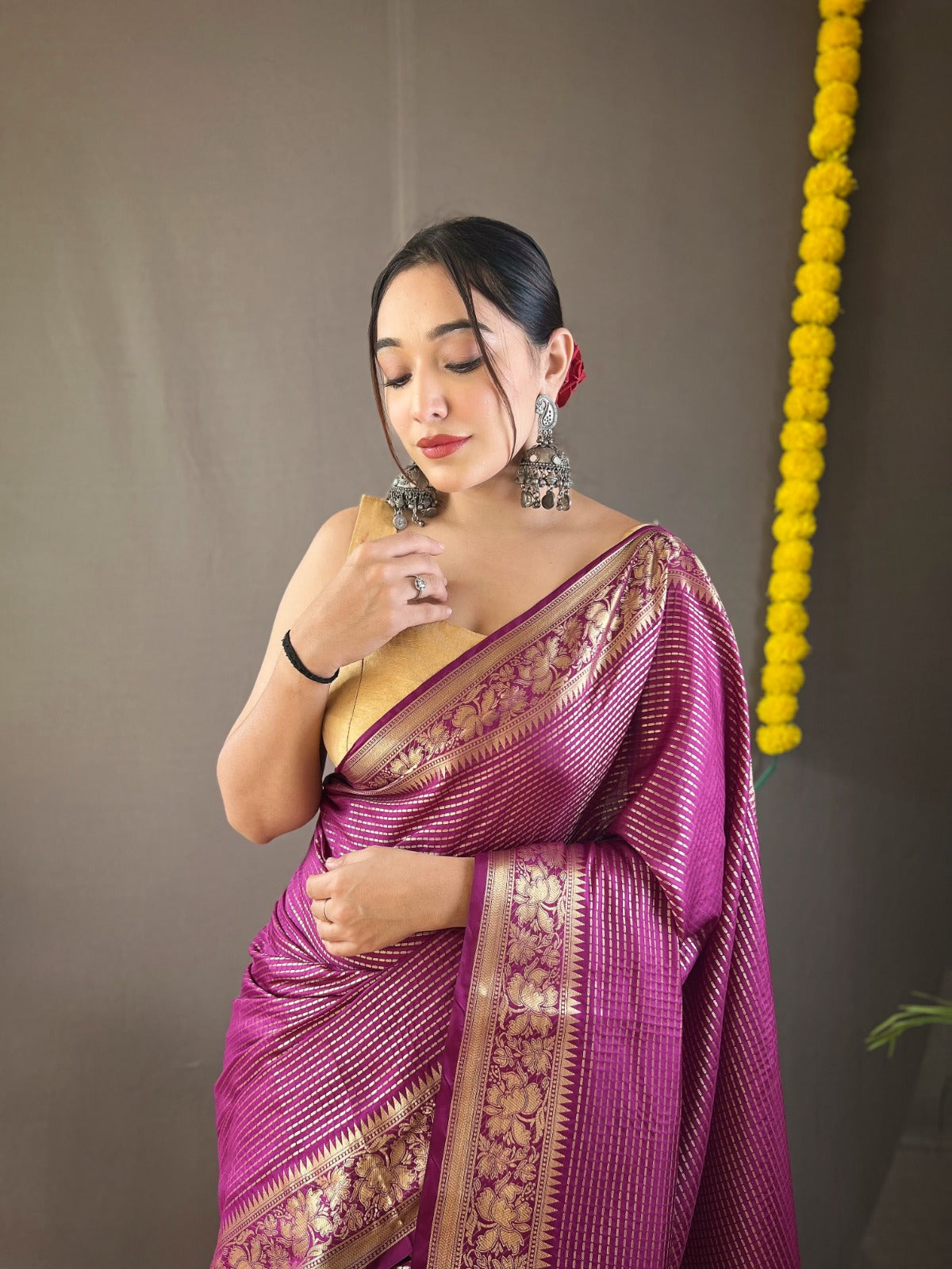 HELIOTROPE PURPLE Soft copper weaving saree rich pallu and brocade blouse