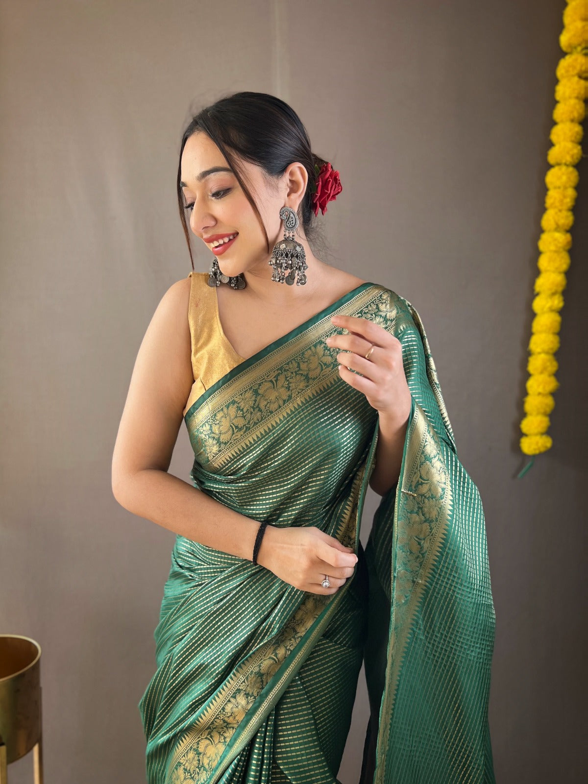 SACRAMENTO GREEN Soft copper weaving saree rich pallu and brocade blouse