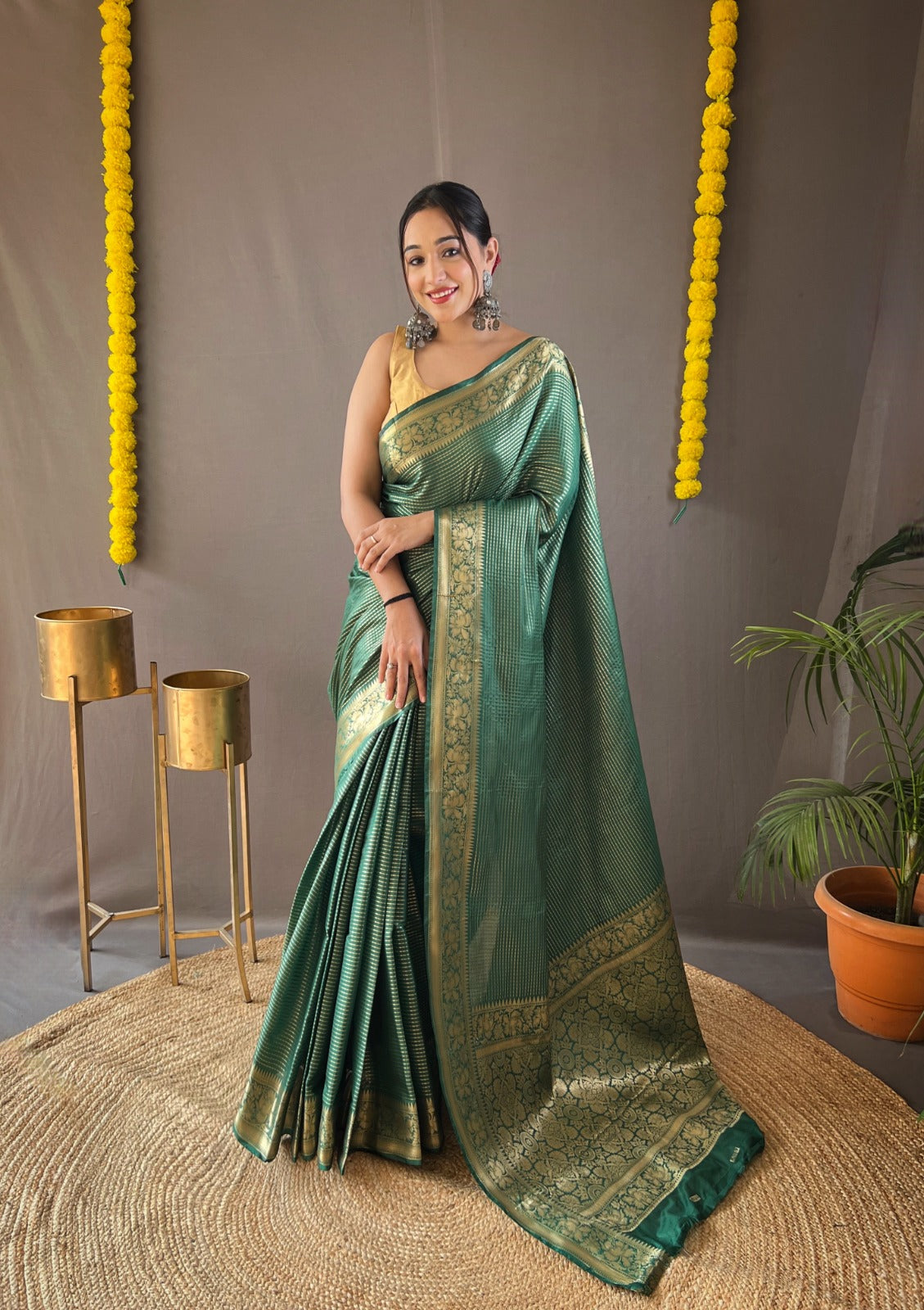 SACRAMENTO GREEN Soft copper weaving saree rich pallu and brocade blouse