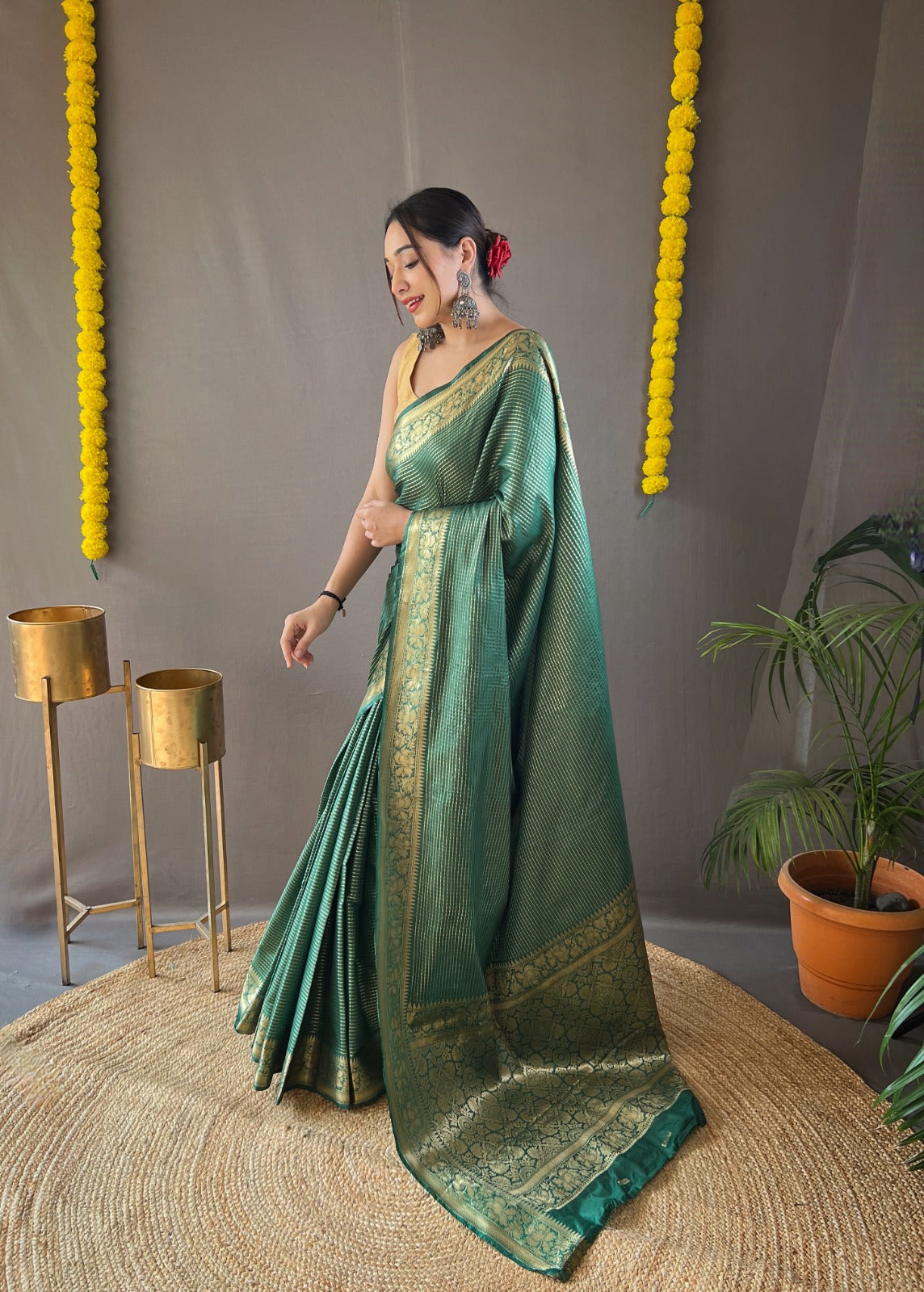 SACRAMENTO GREEN Soft copper weaving saree rich pallu and brocade blouse