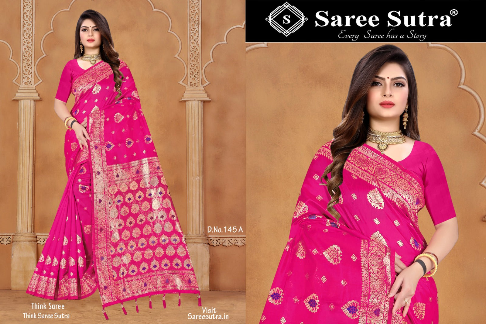 RUBY PINK SILK SAREE WITH ZARI WEAVING