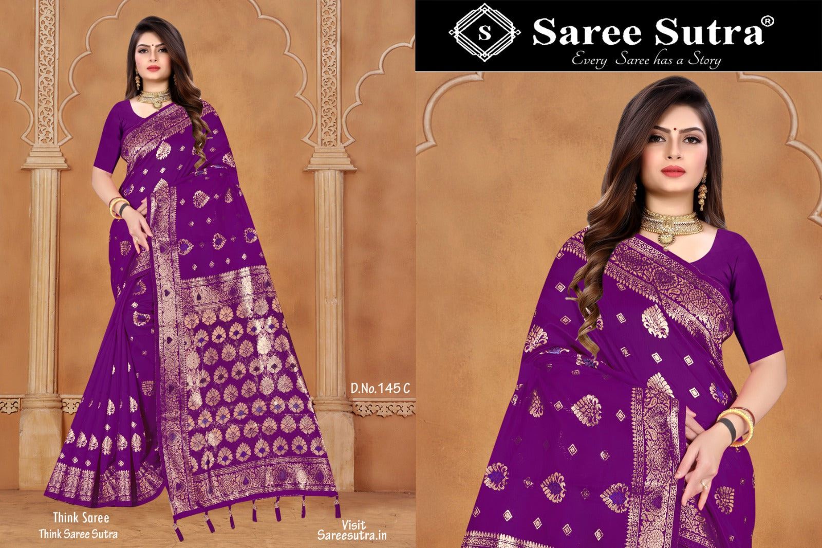 DARK ORCHID SILK SAREE WITH ZARI WEAVING