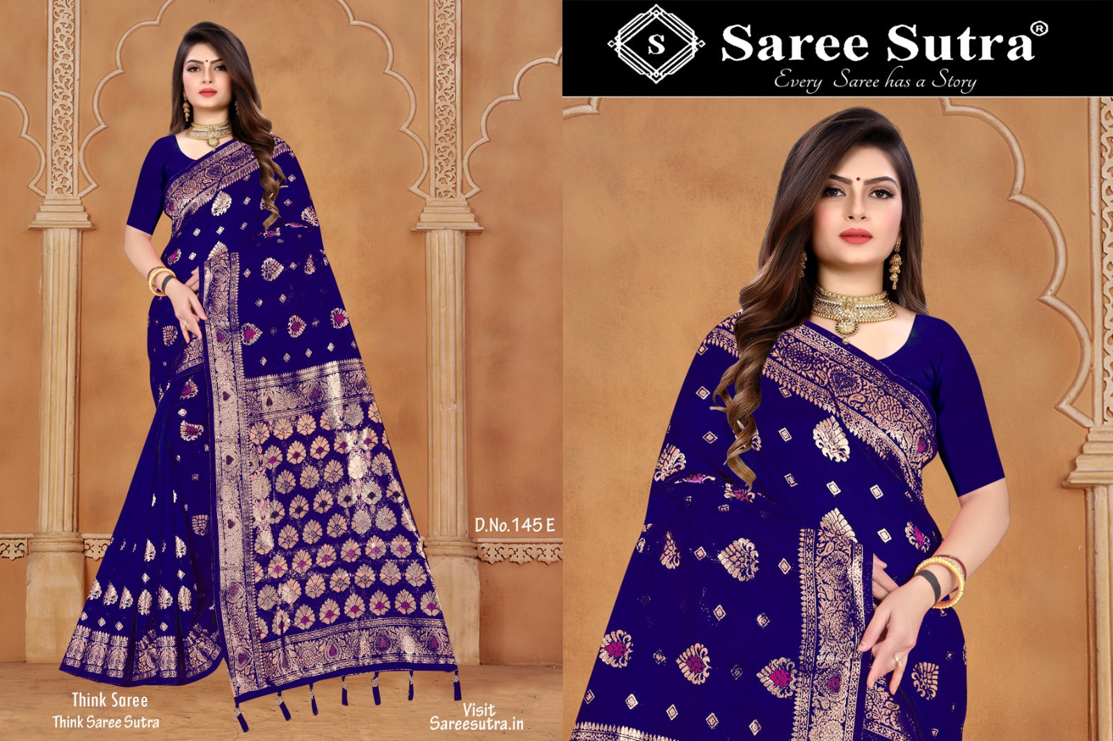 DARK WHALE BLUE SILK SAREE WITH ZARI WEAVING