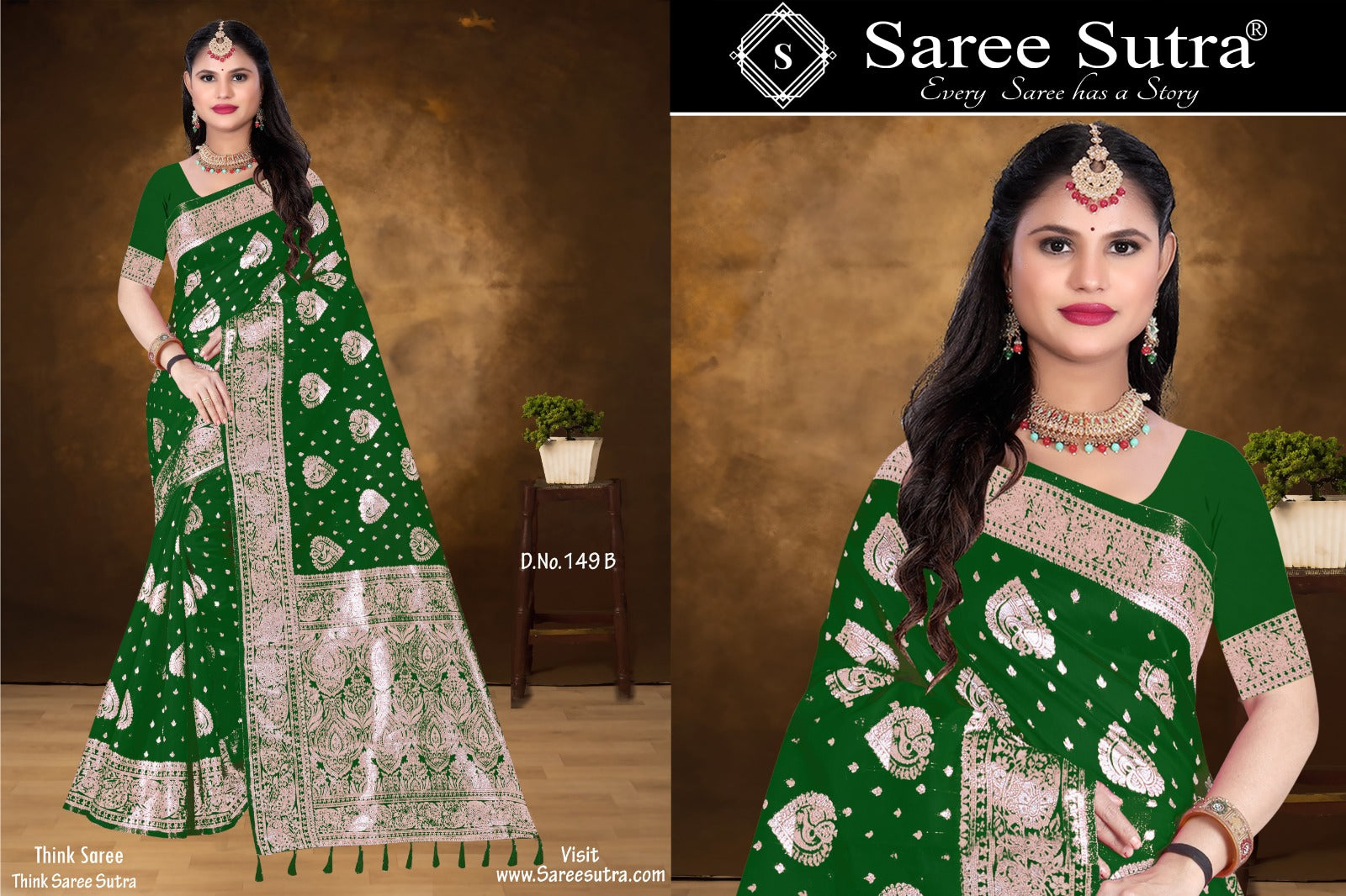 DARK GREEN BANARASI SILK WITH SILVER ZARI SAREE