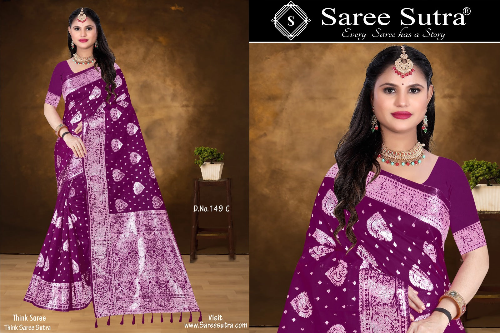 PURPLE BANARASI SILK WITH SILVER ZARI SAREE