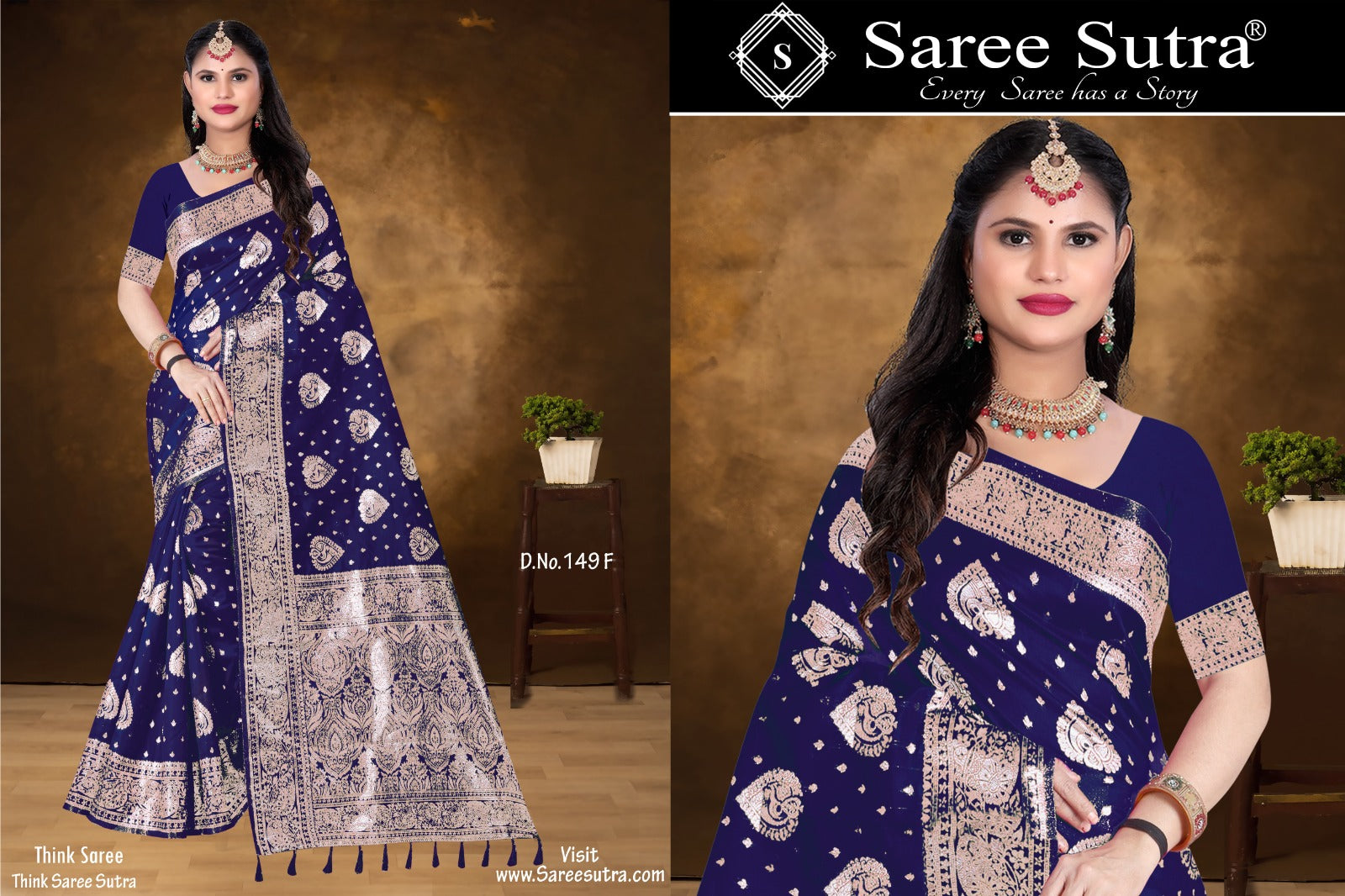 DARK BLUE BANARASI SILK WITH SILVER ZARI SAREE