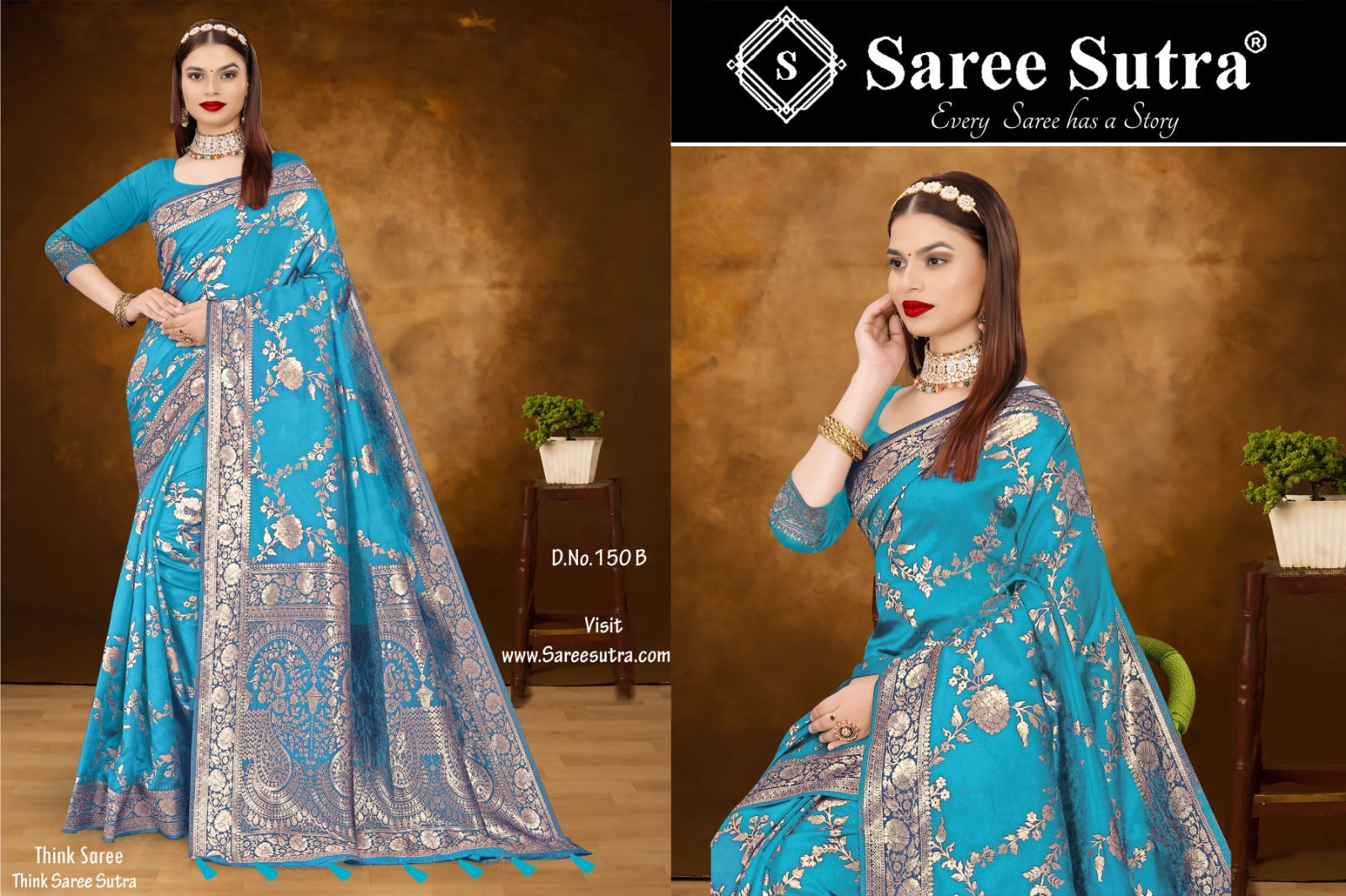 FRENCH BLUE BANARASI SILK WITH ZARI WEAVING SAREE