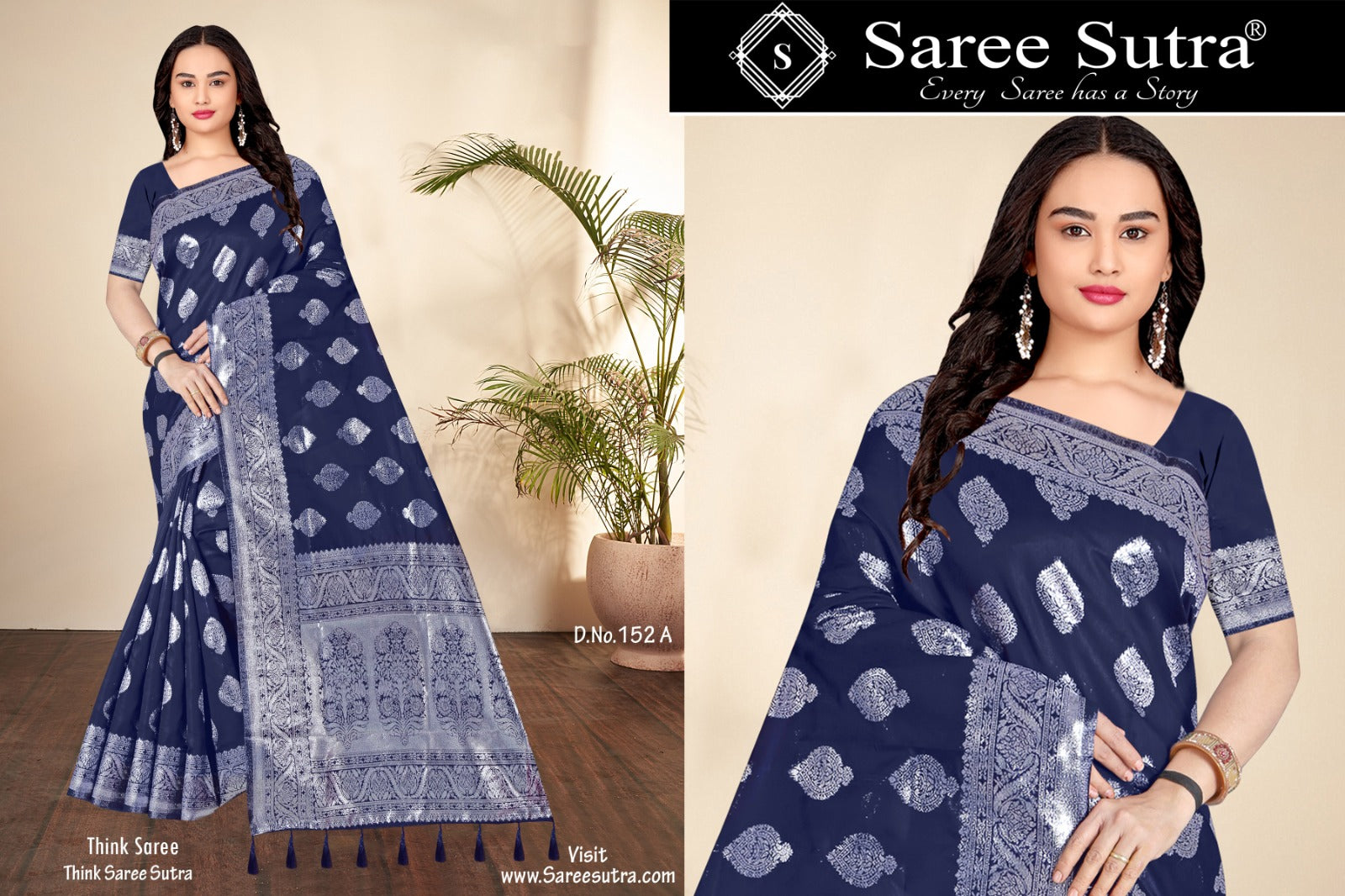 NAVY BLUE BANARASI SILK WITH SILVER ZARI SAREE