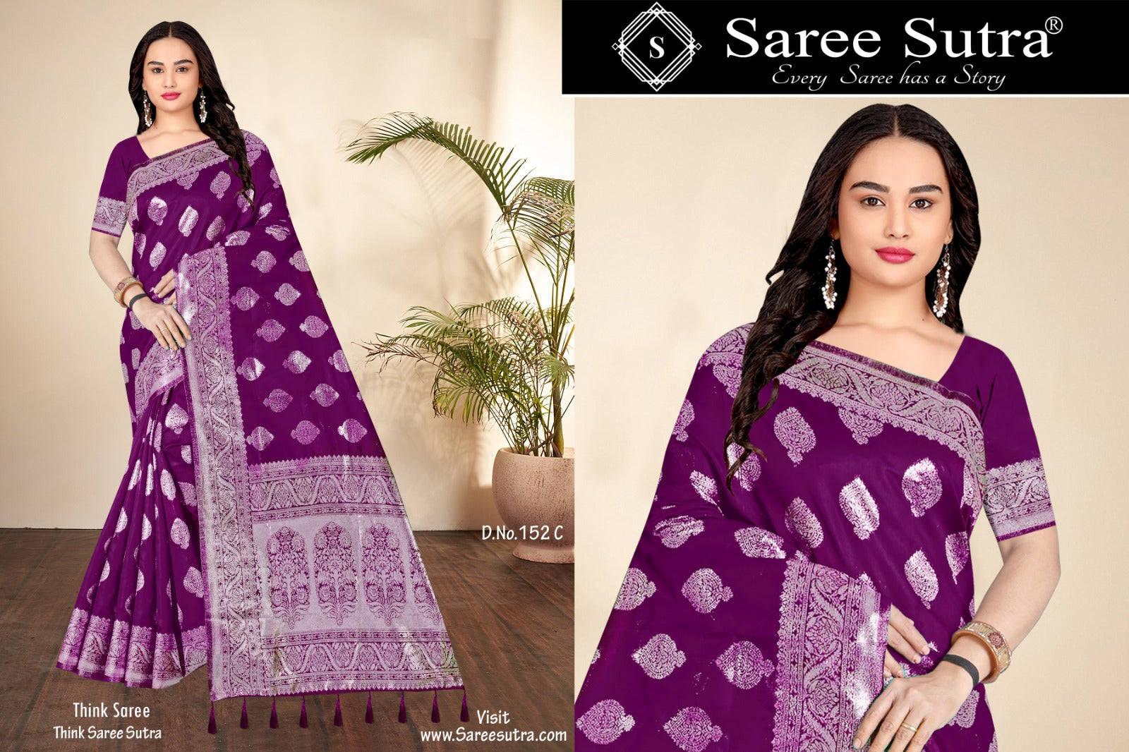 PLUM PURPLE BANARASI SILK WITH SILVER ZARI SAREE