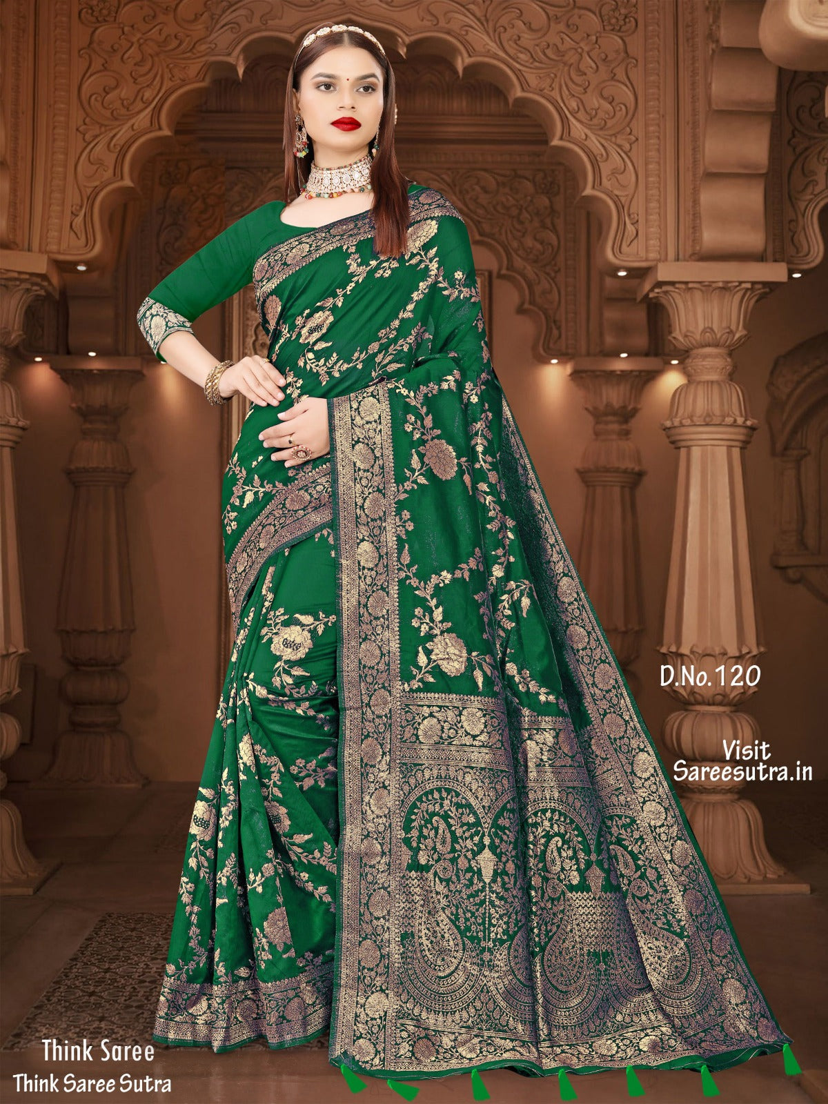 DEEP GREEN BANARASI SILK WITH ZARI WEAVING SAREE