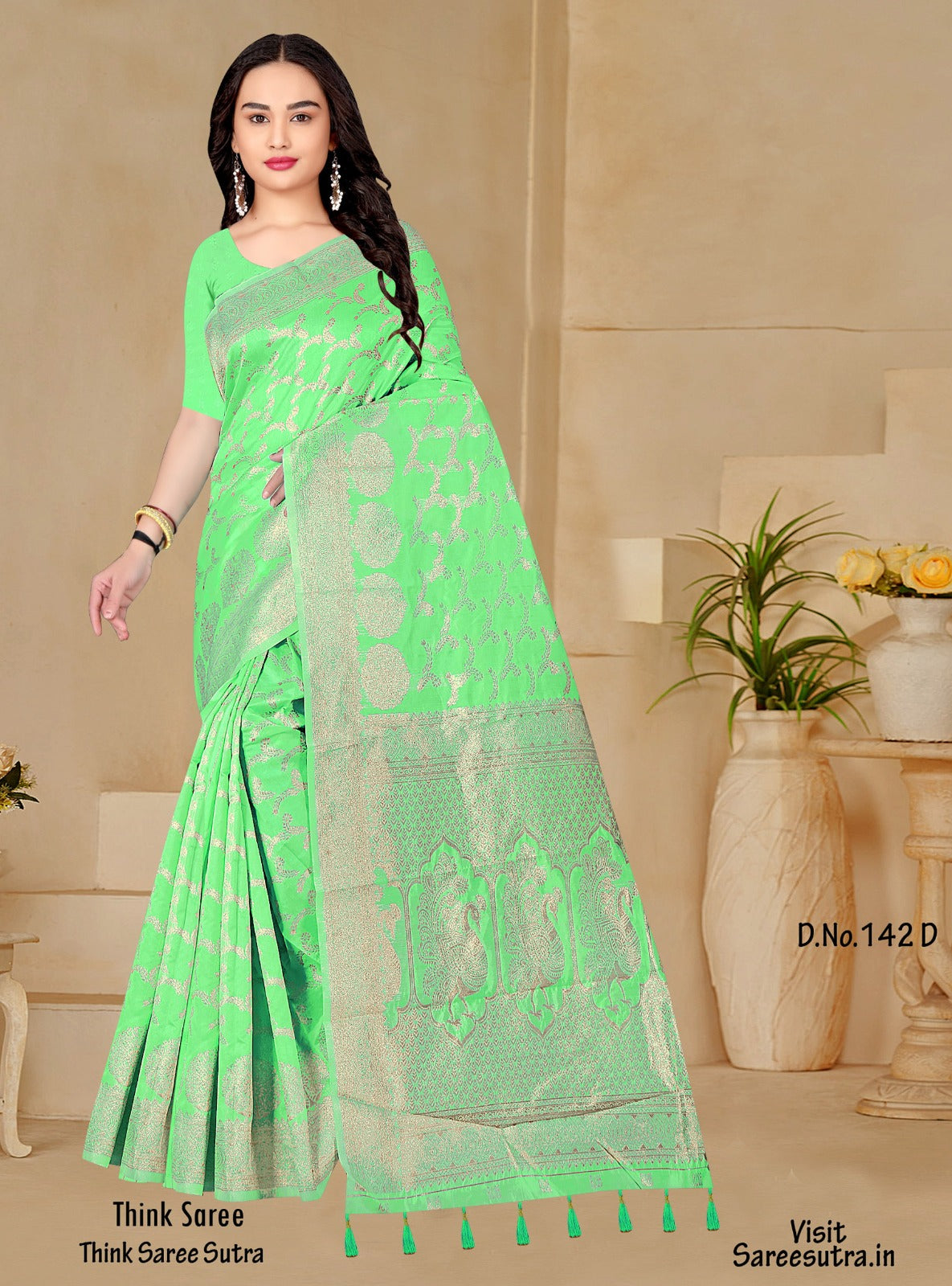 CARIBBEAN GREEN SILK WITH ZARI WEAVING SAREE