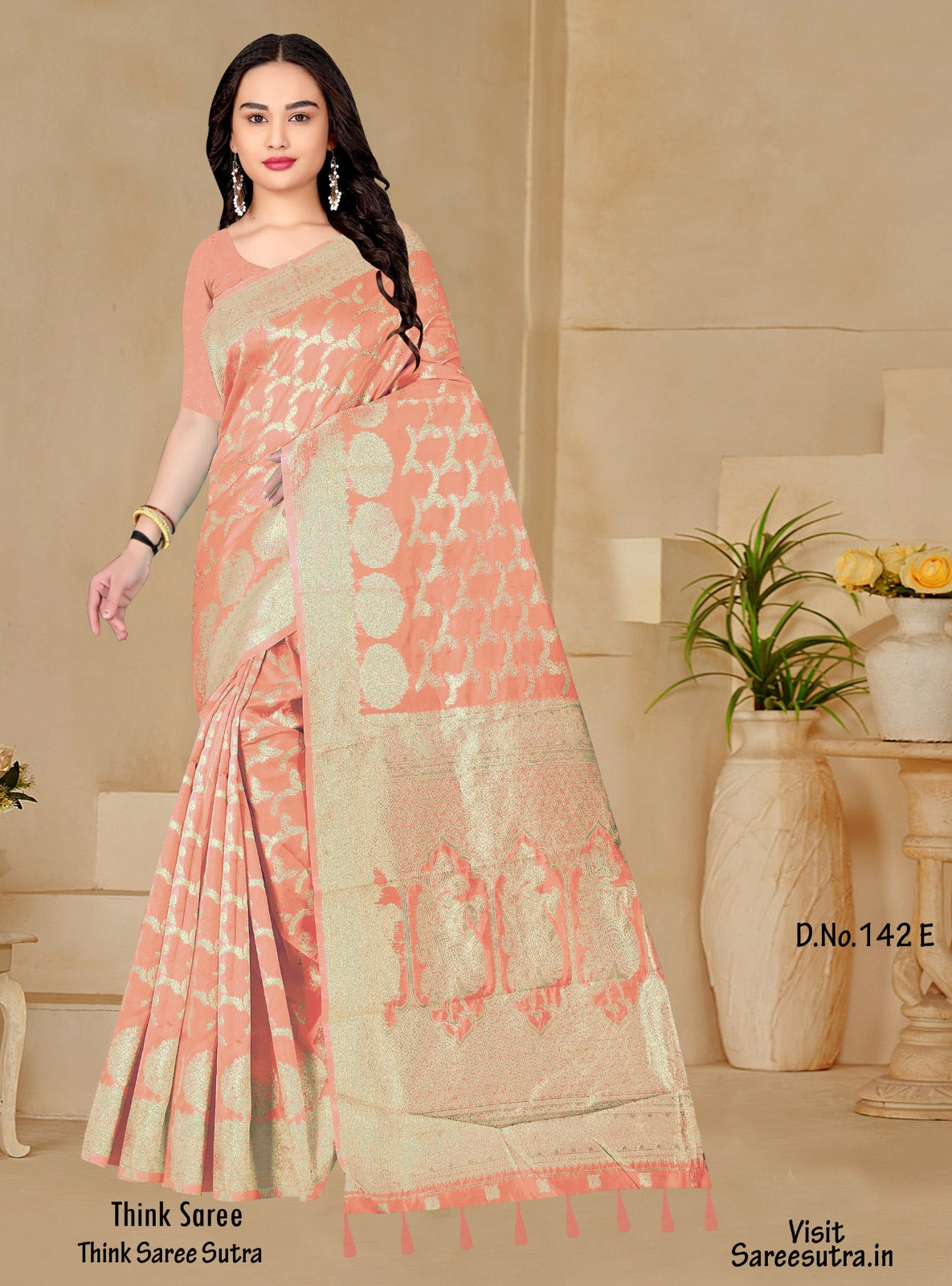 PEACH PINK SILK WITH ZARI WEAVING SAREE