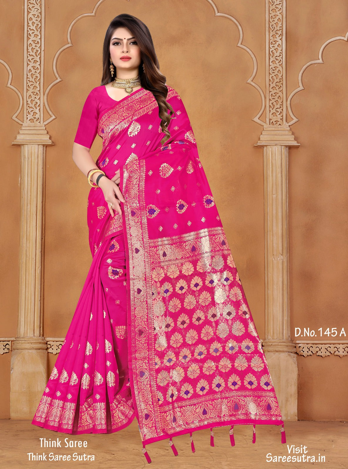 RUBY PINK SILK SAREE WITH ZARI WEAVING