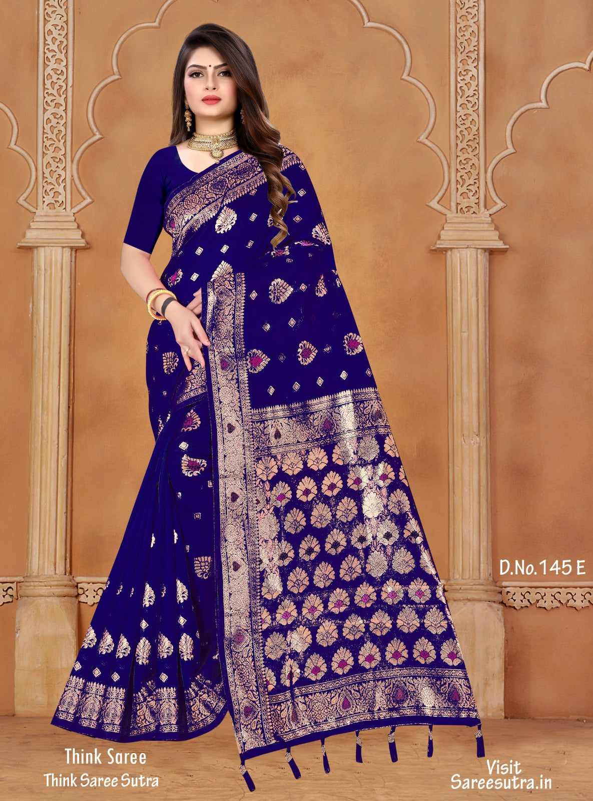 DARK WHALE BLUE SILK SAREE WITH ZARI WEAVING