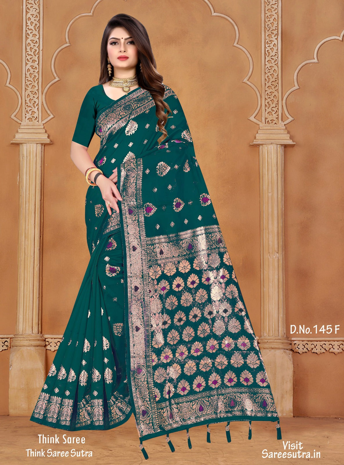 RAMA GREEN SILK SAREE WITH ZARI WEAVING