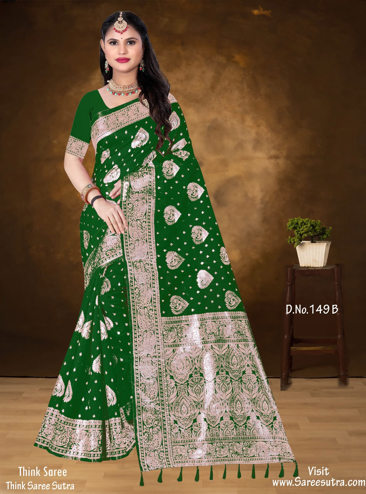 DARK GREEN BANARASI SILK WITH SILVER ZARI SAREE