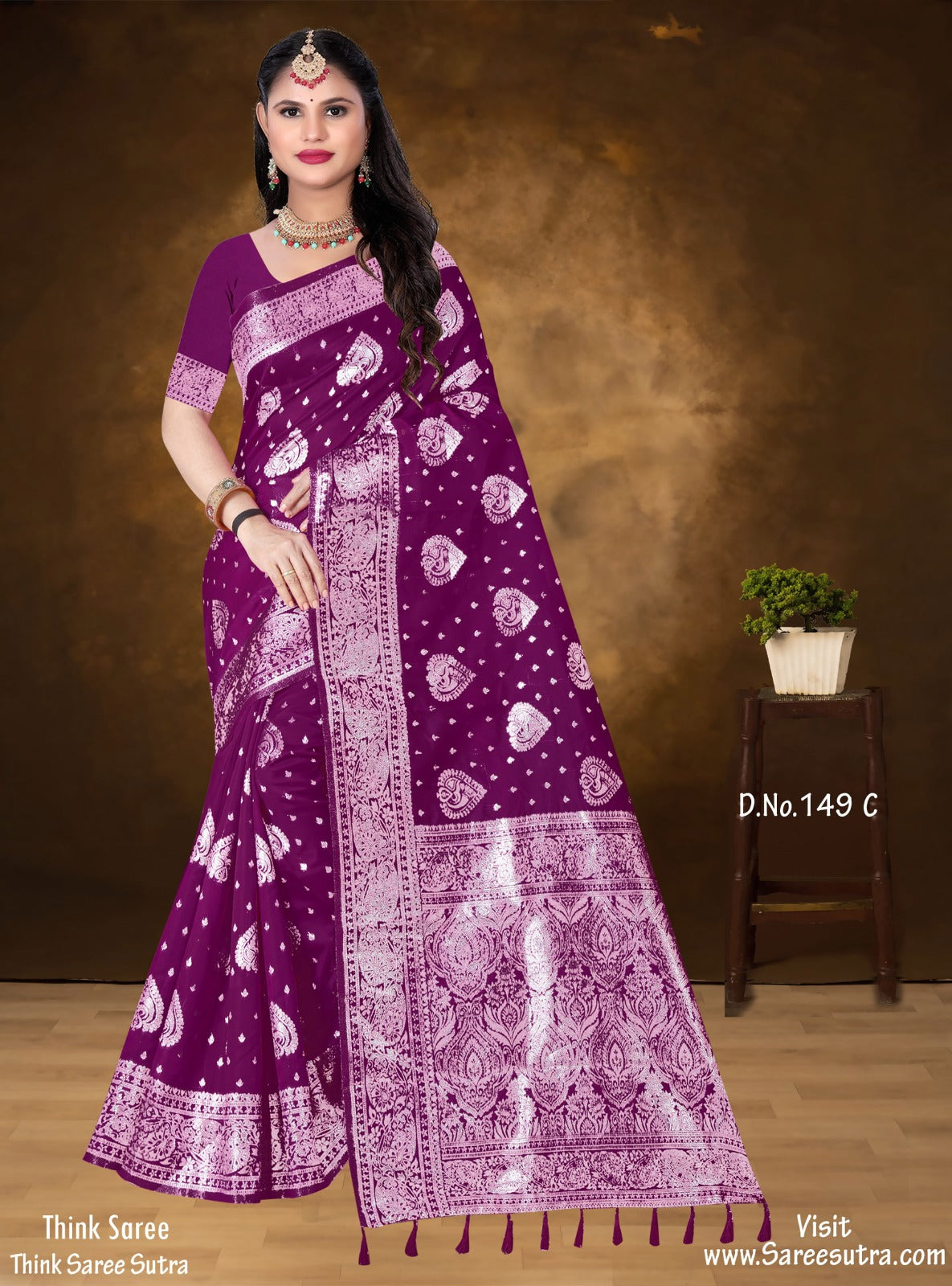 PURPLE BANARASI SILK WITH SILVER ZARI SAREE