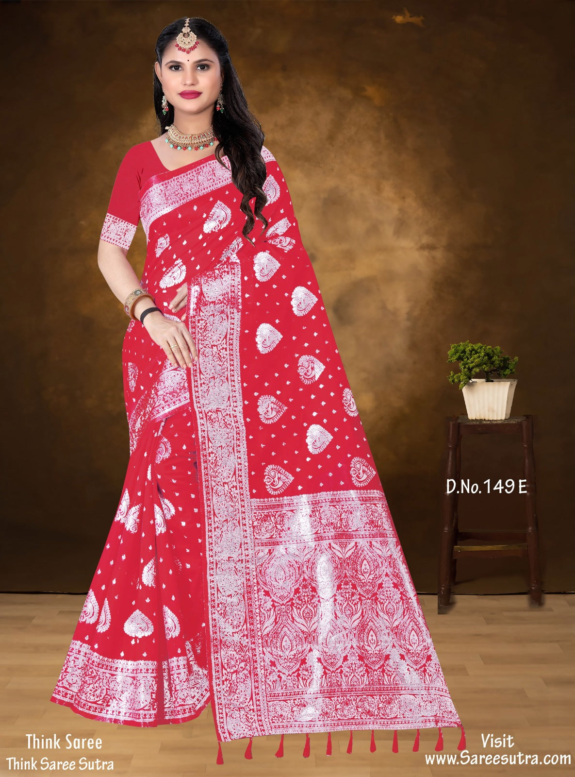 RED BANARASI SILK WITH SILVER ZARI SAREE