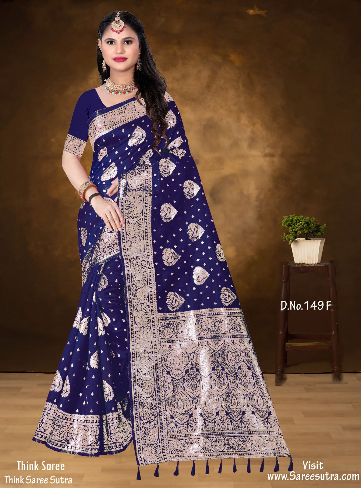 DARK BLUE BANARASI SILK WITH SILVER ZARI SAREE