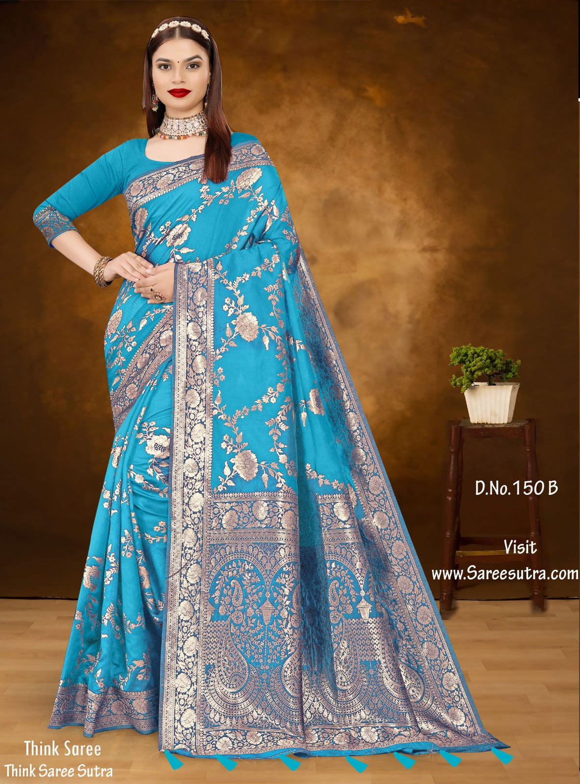 FRENCH BLUE BANARASI SILK WITH ZARI WEAVING SAREE