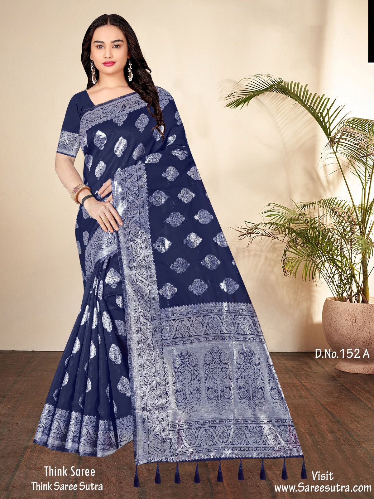 NAVY BLUE BANARASI SILK WITH SILVER ZARI SAREE