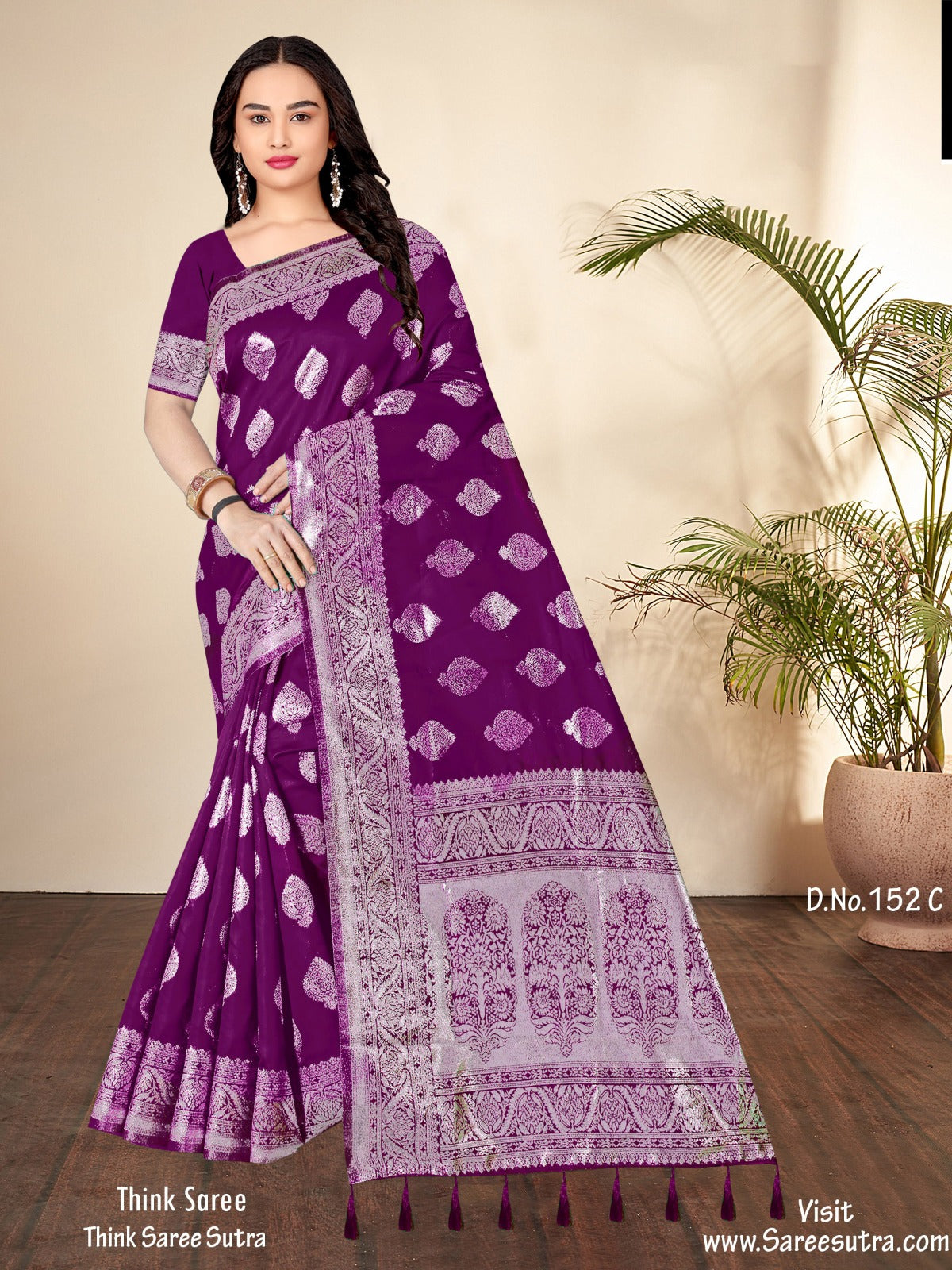 PLUM PURPLE BANARASI SILK WITH SILVER ZARI SAREE