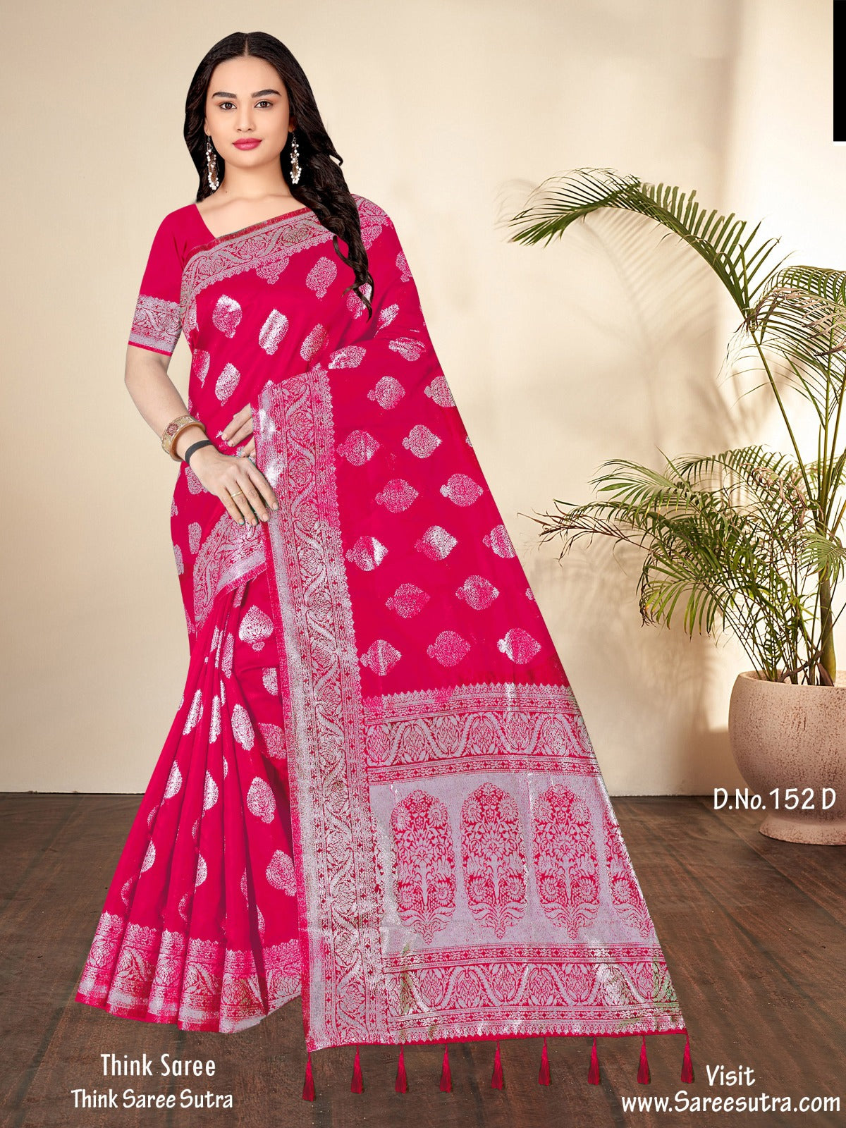 RUBY RED BANARASI SILK WITH SILVER ZARI SAREE