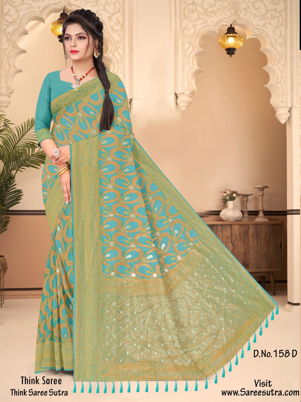 JUNGLEE GREEN BANARASI SILK WITH SILVER ZARI SAREE