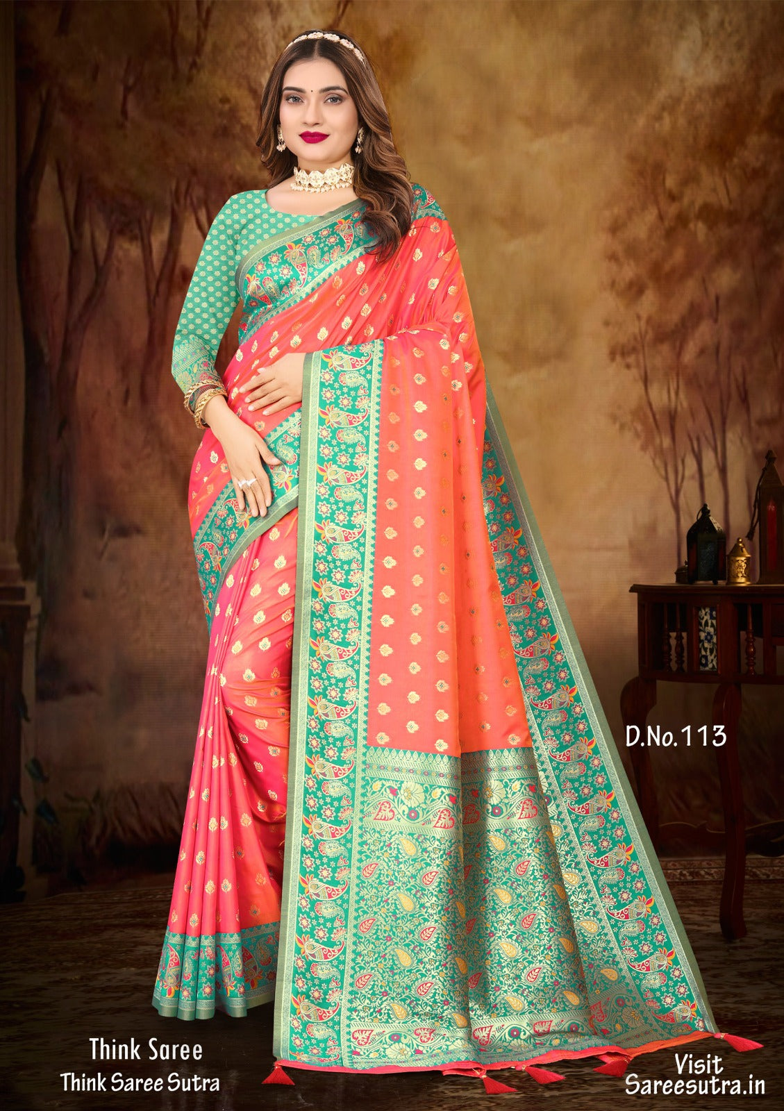 PINK & GREEN HANDLOOM WEAVE KANJIVARAM SILK SAREE