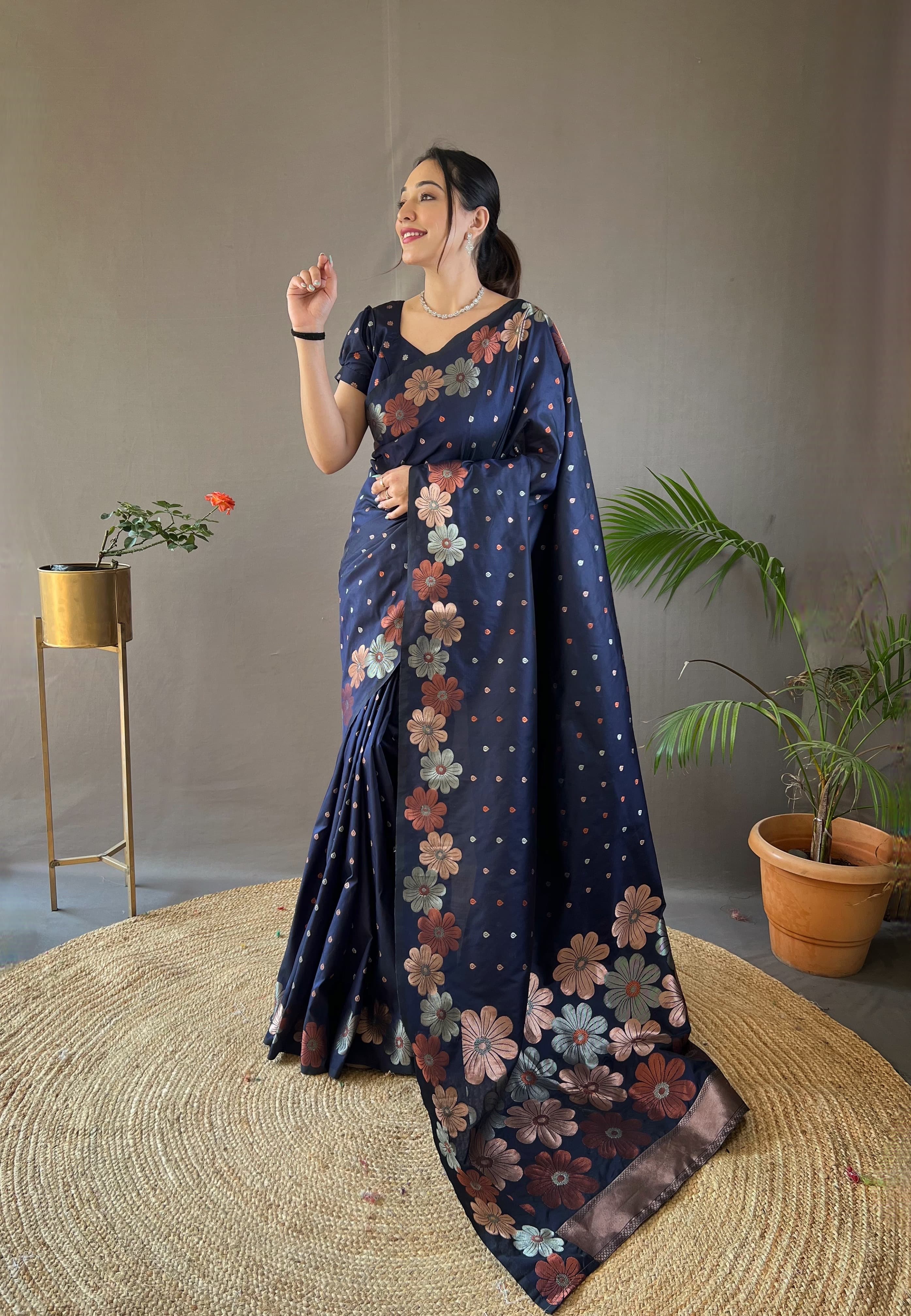 BERRY BLUE WOVEN BANARASI SILK SAREE