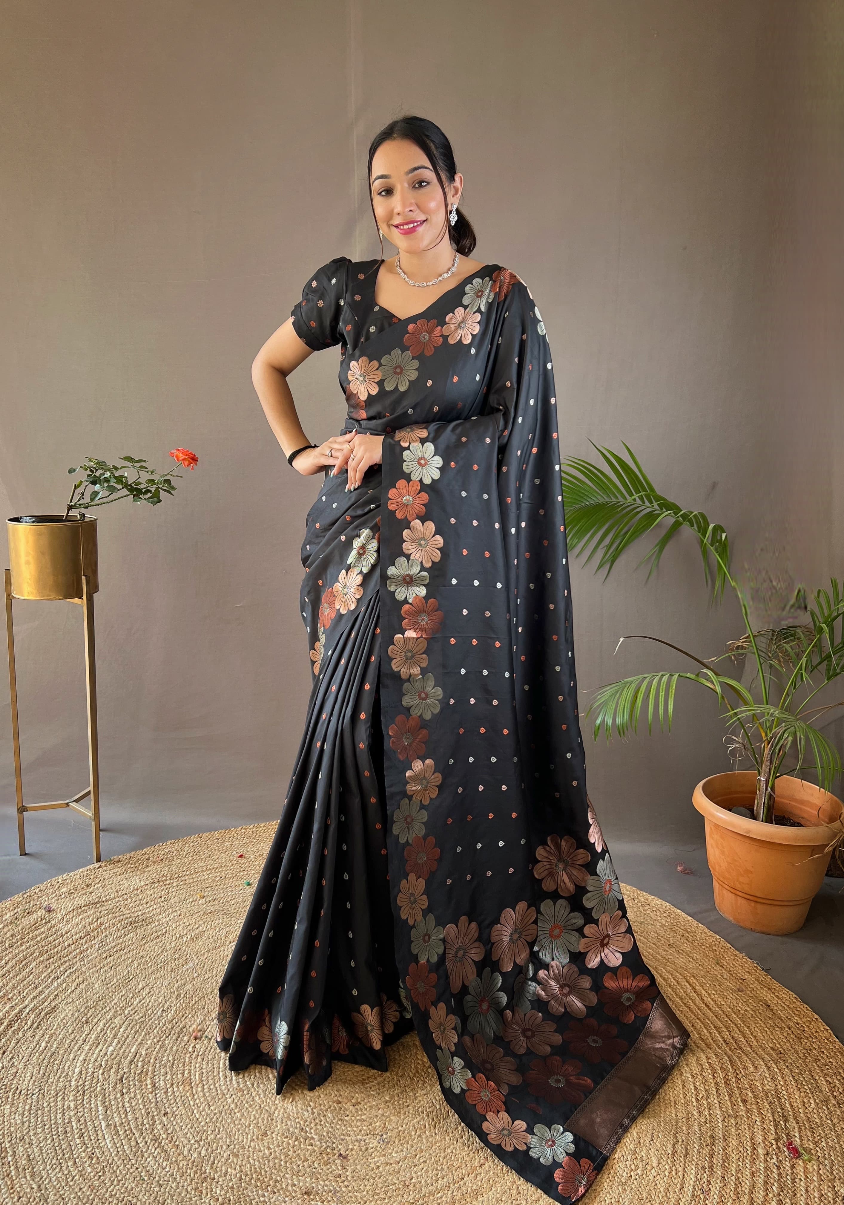 EBONY BLACK WOVEN BANARASI SILK SAREE