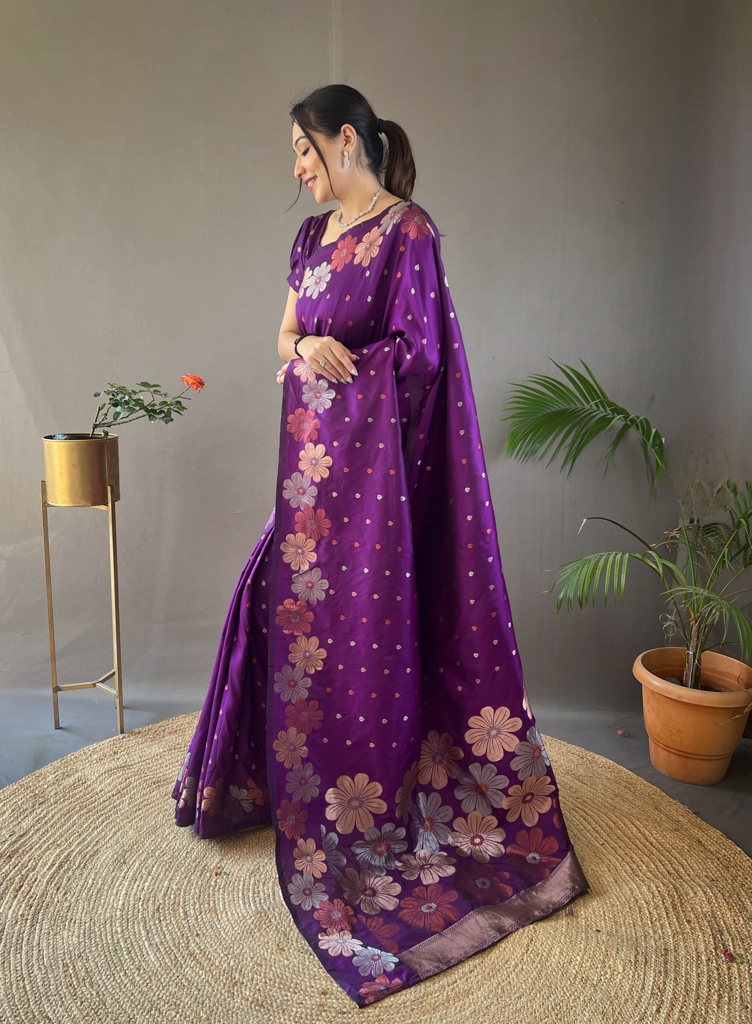 INDIGO PURPLE WOVEN BANARASI SILK SAREE