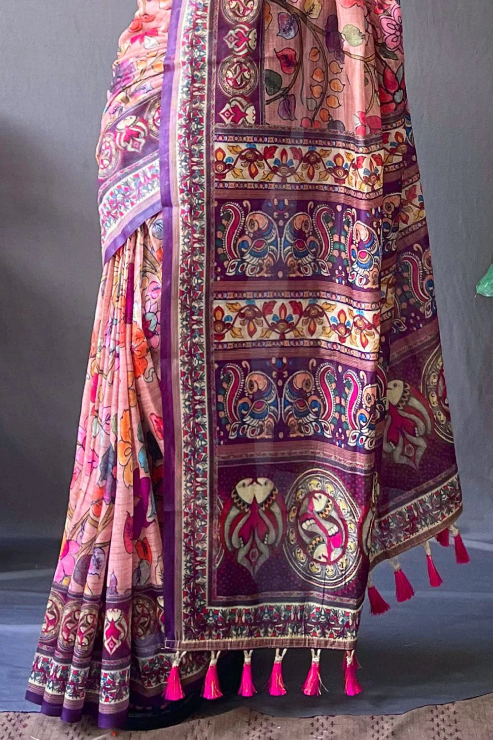 KOBI PINK KALAMKARI PRINTED SOFT COTTON SAREE