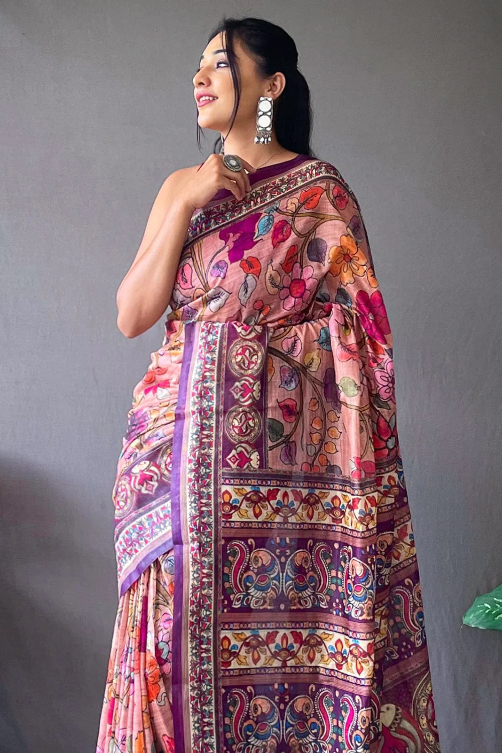 KOBI PINK KALAMKARI PRINTED SOFT COTTON SAREE