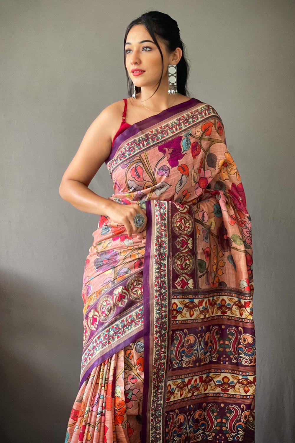 KOBI PINK KALAMKARI PRINTED SOFT COTTON SAREE