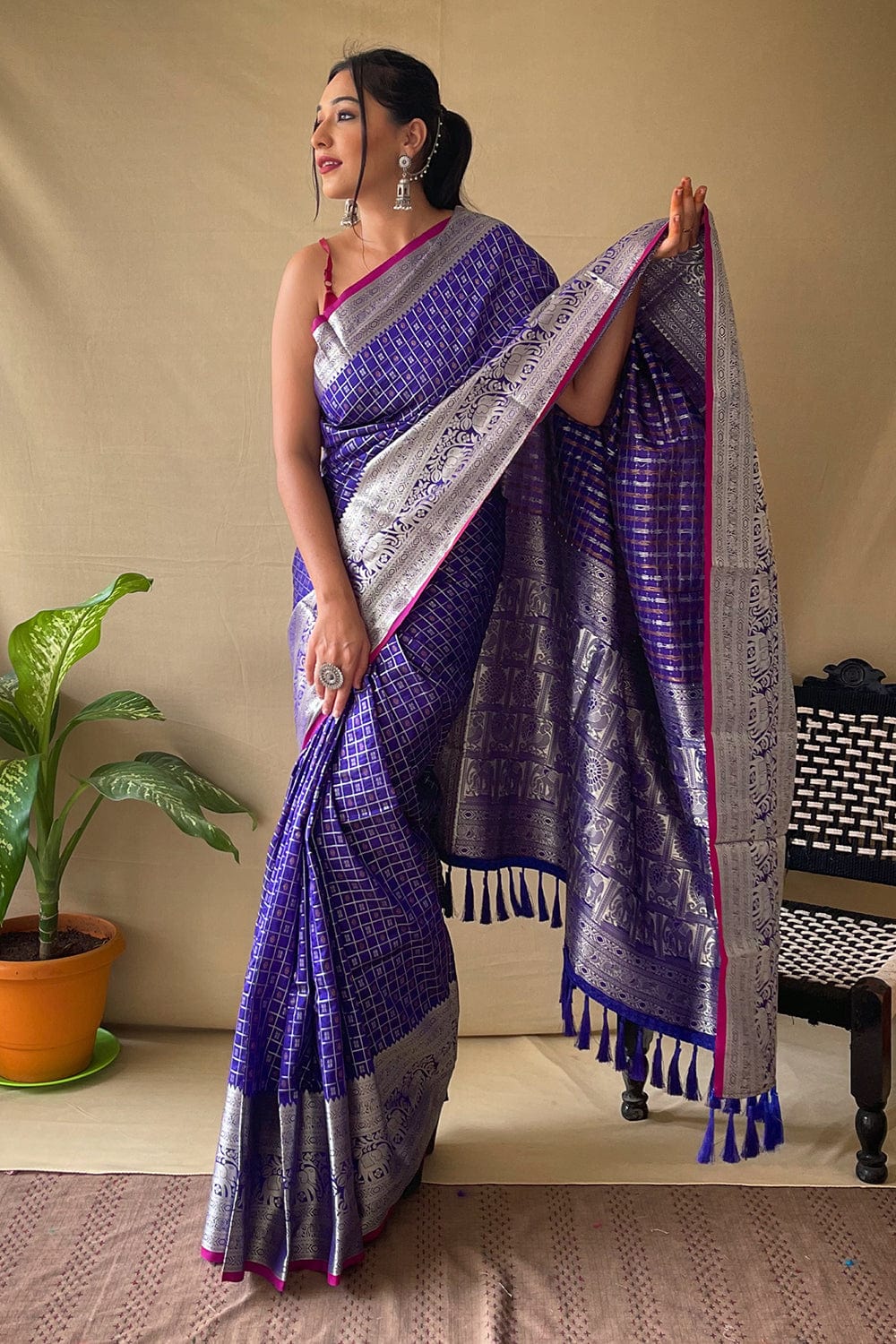 BERRY BLUE HANDLOOM BANARASI SILK SAREE