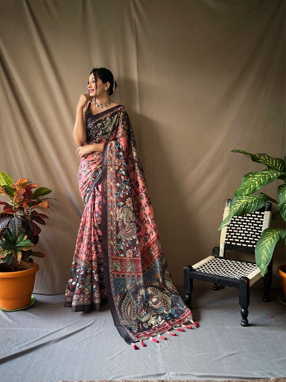 Pink Blushing Petals: Graceful Kalamkari Reverie