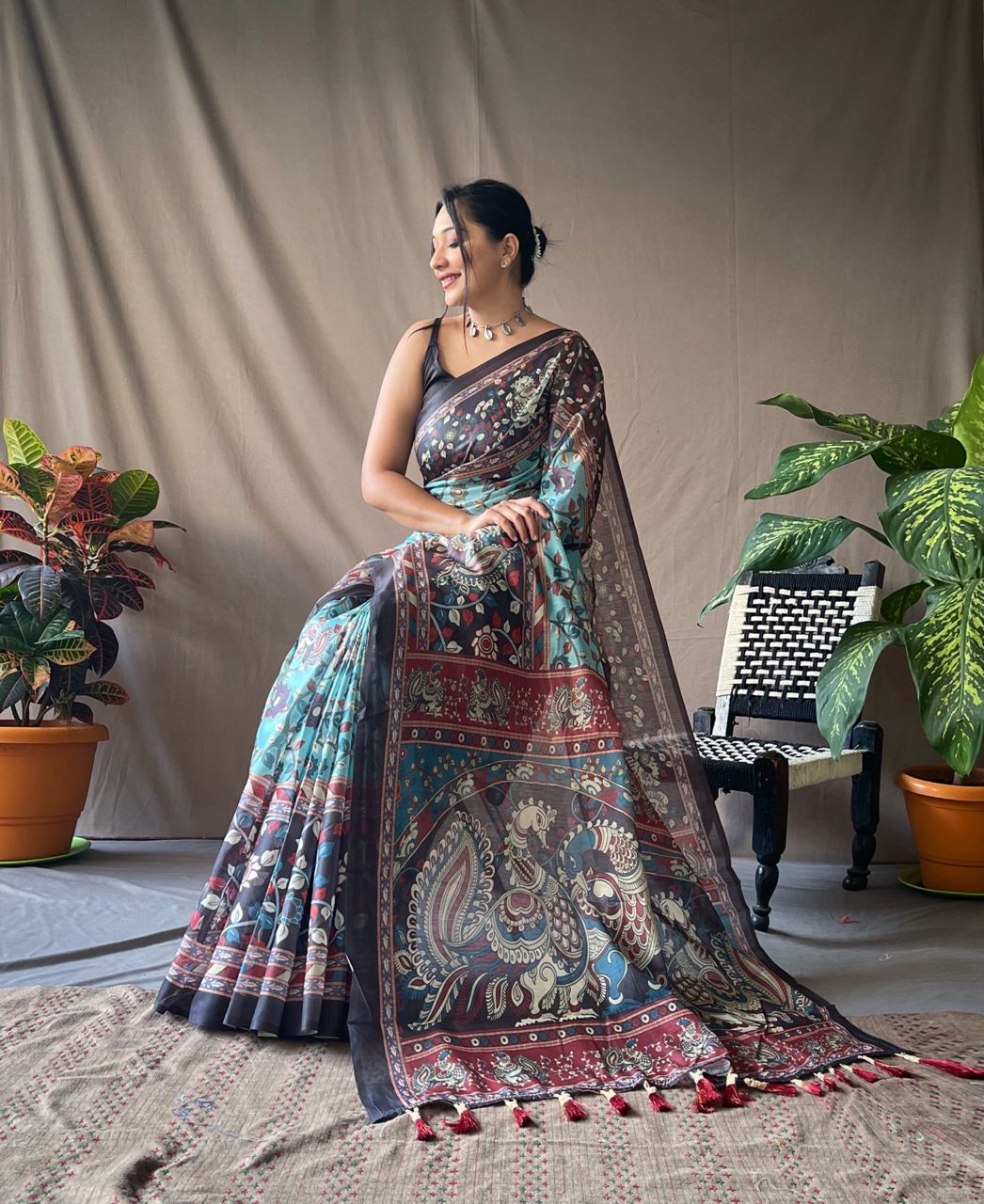 Blue Azure Whispers: Serene Kalamkari Delight