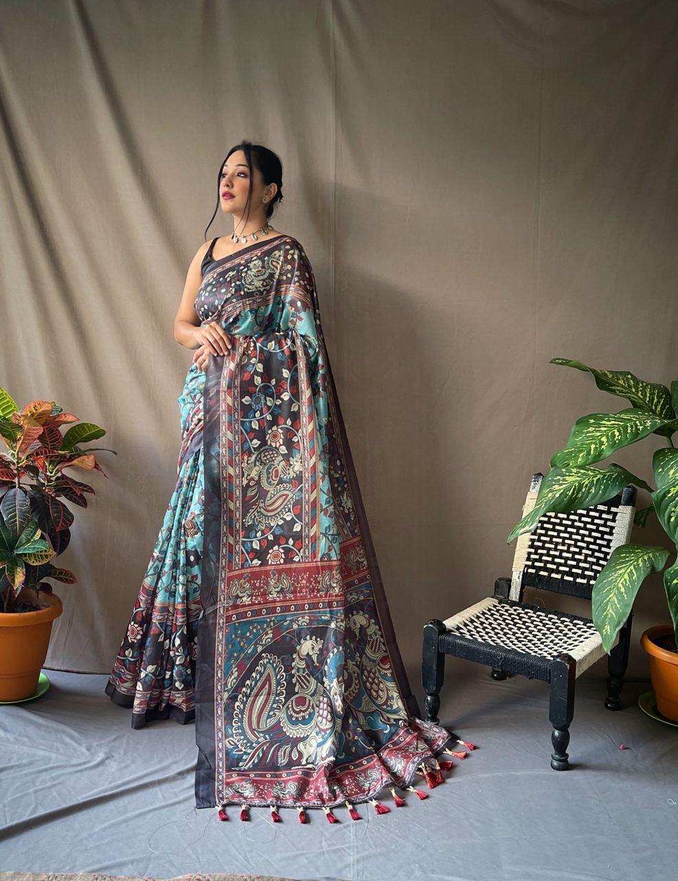 Blue Azure Whispers: Serene Kalamkari Delight