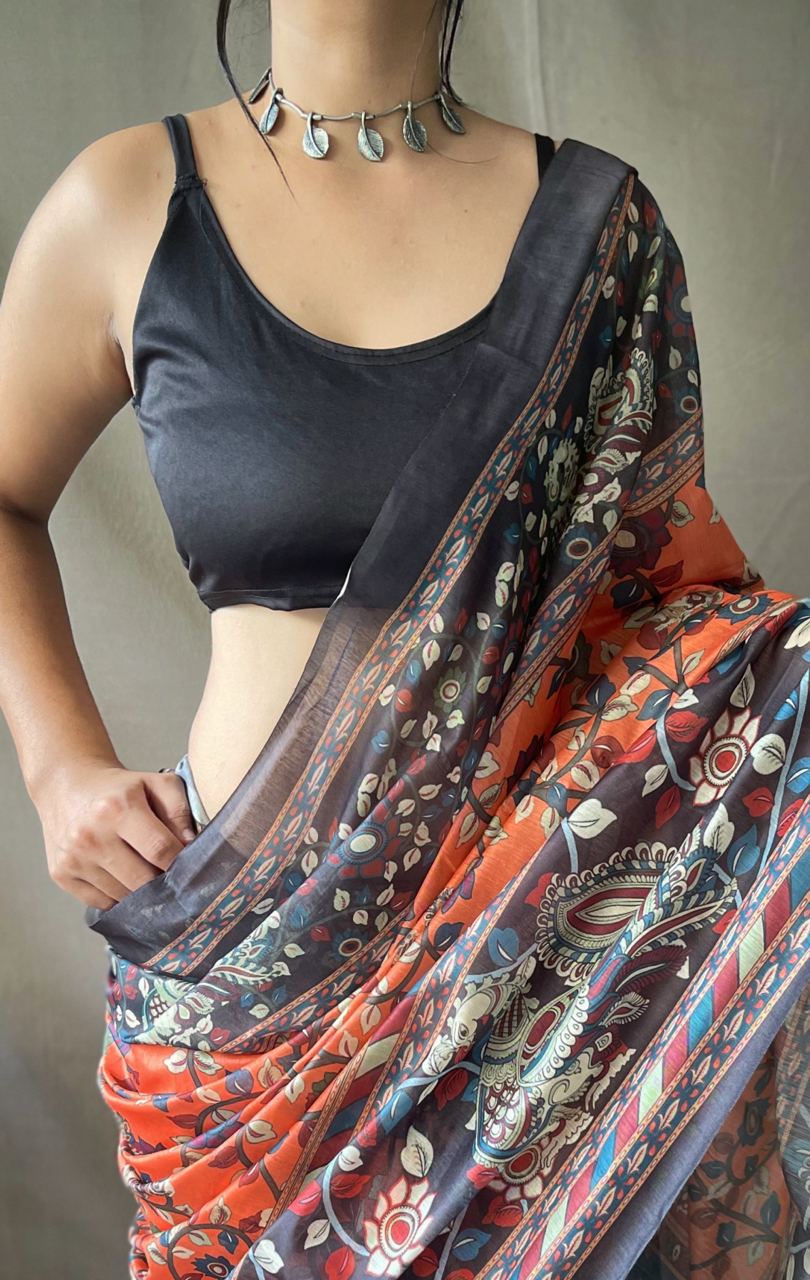 Orange Saffron Splendor Vibrant Kalamkari Symphony