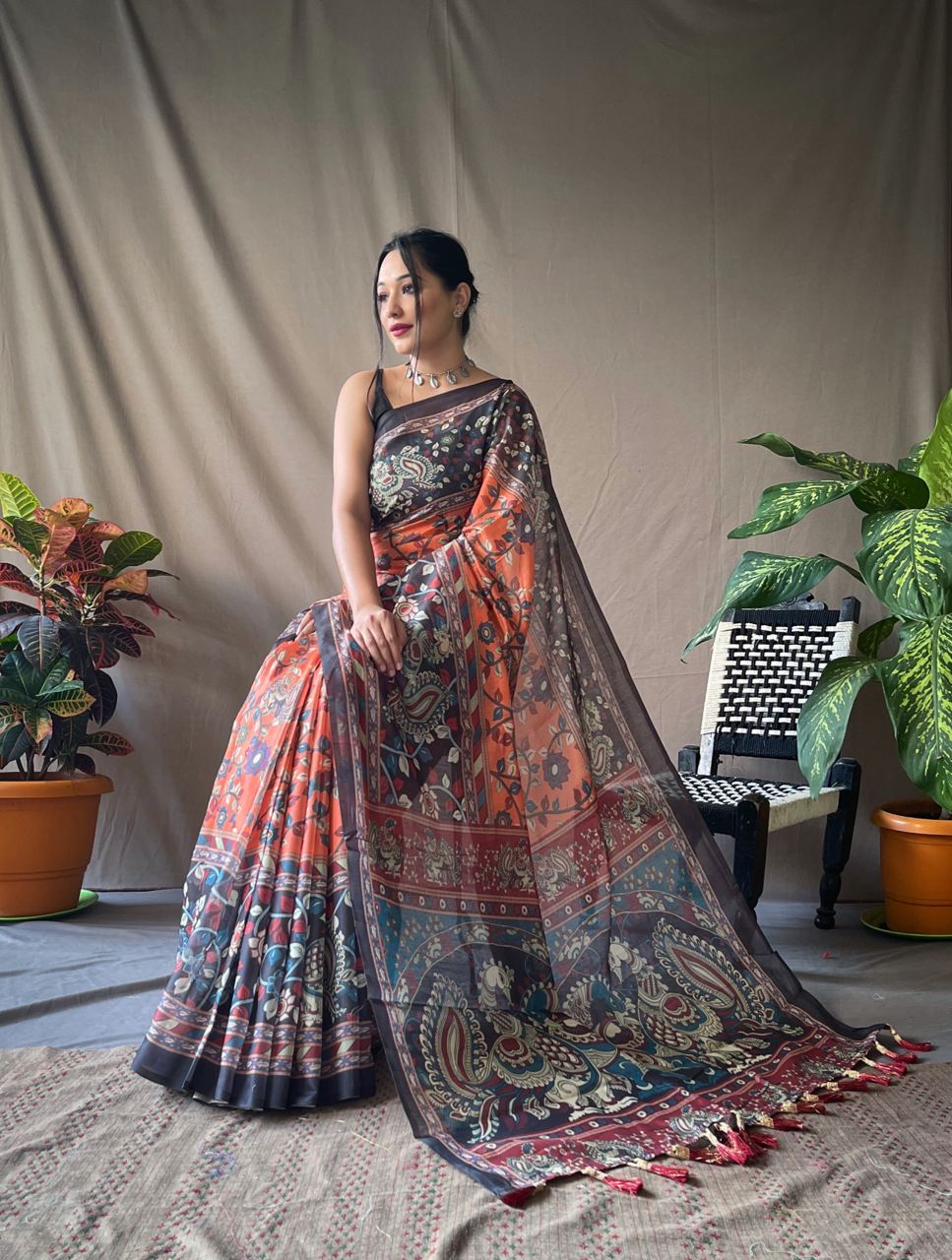 Orange Saffron Splendor Vibrant Kalamkari Symphony