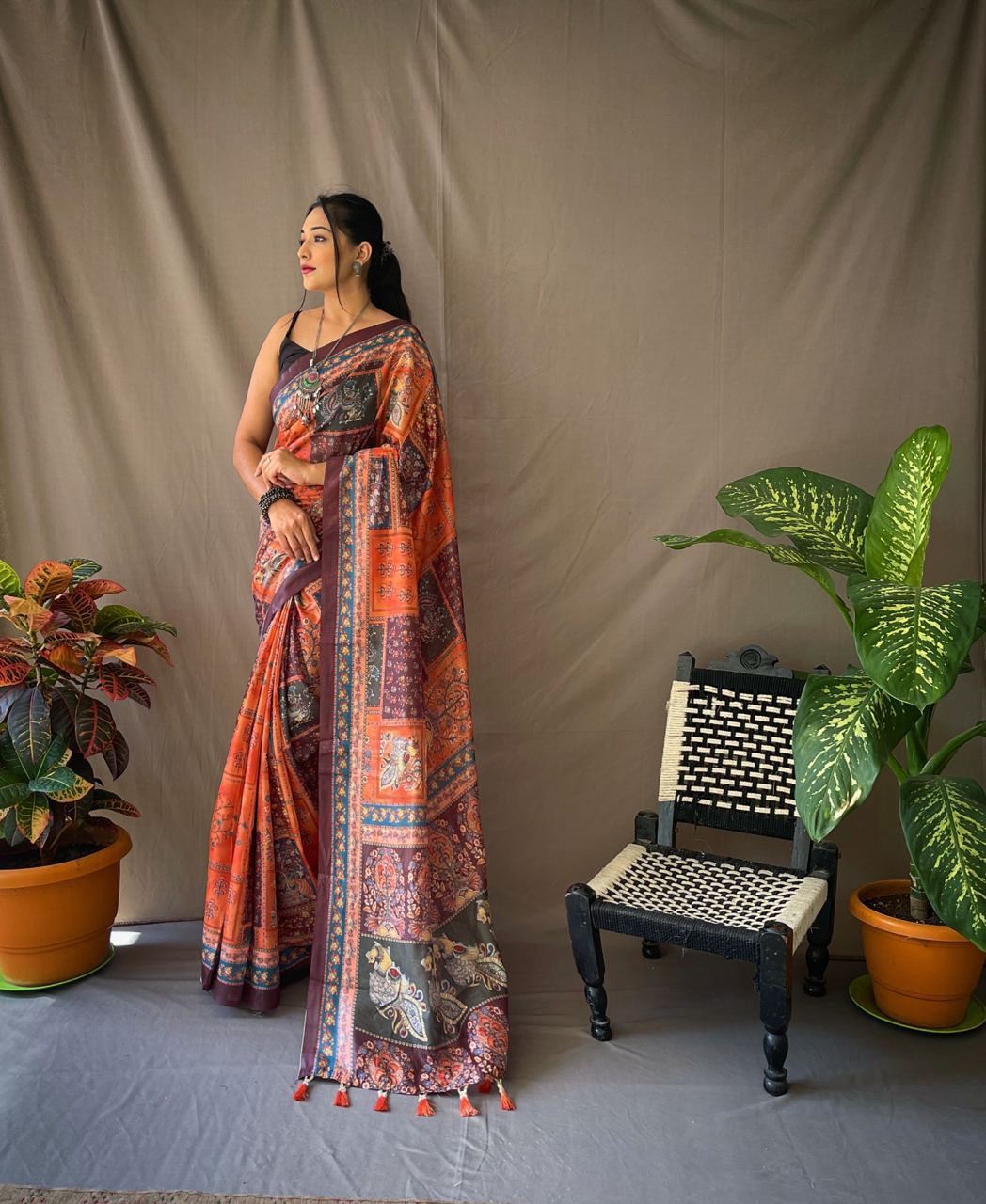 Orange Sunlit Splendor: Vibrant Kalamkari Reverie