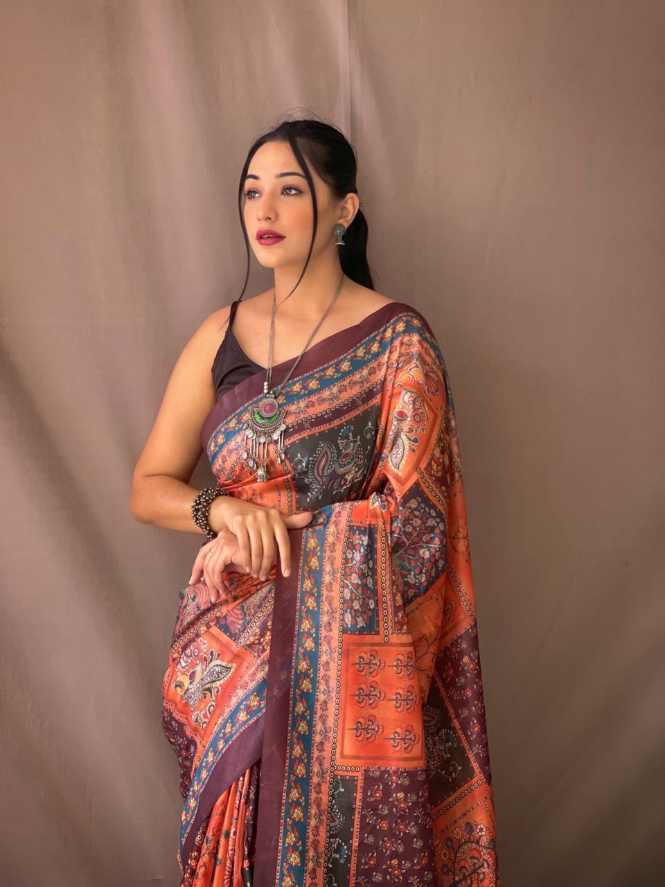 Orange Sunlit Splendor: Vibrant Kalamkari Reverie