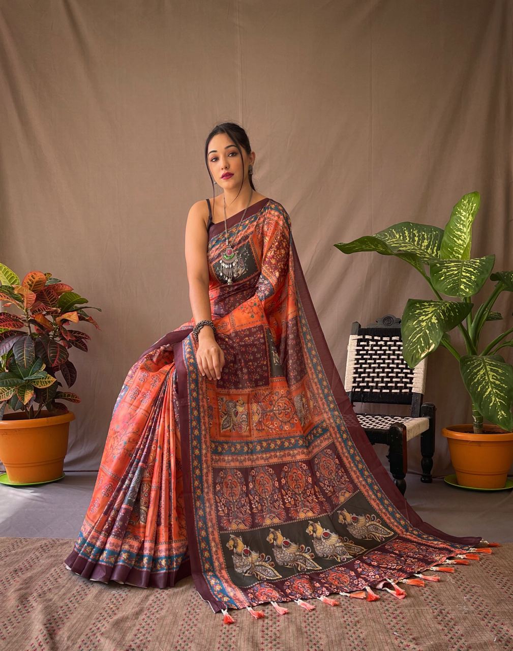 Orange Sunlit Splendor: Vibrant Kalamkari Reverie