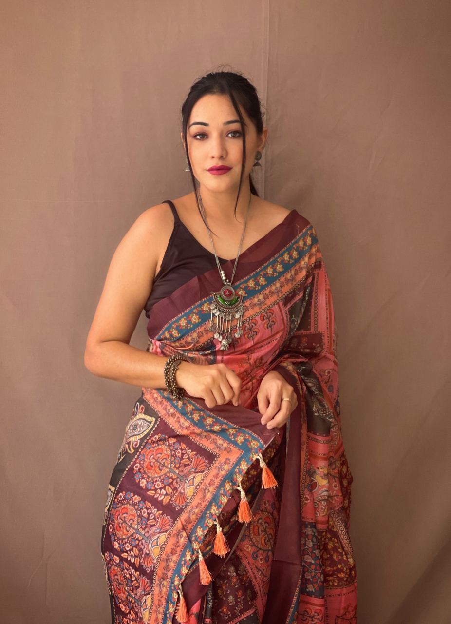 Whispers of Pink: Enchanting Kalamkari Delight