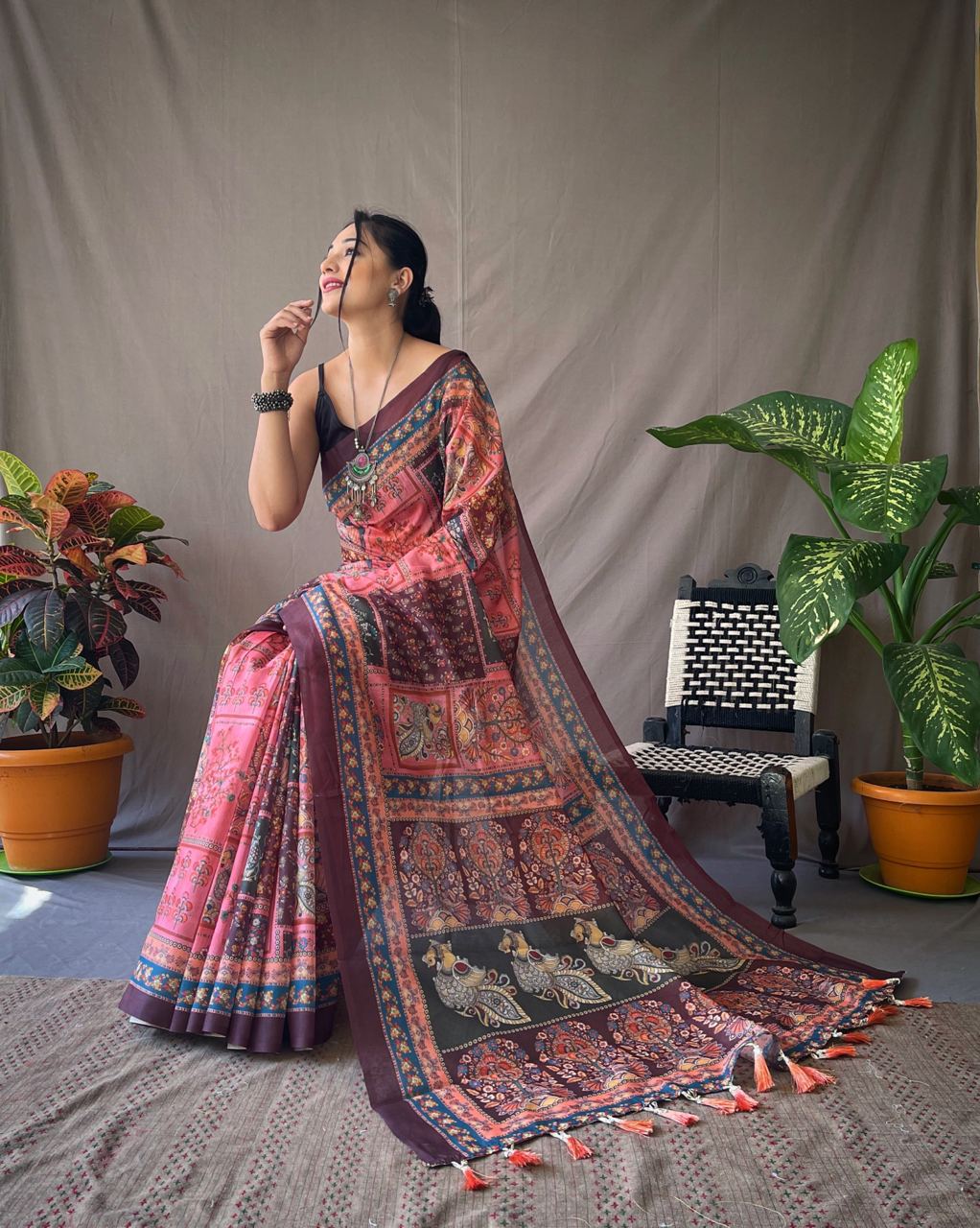 Whispers of Pink: Enchanting Kalamkari Delight