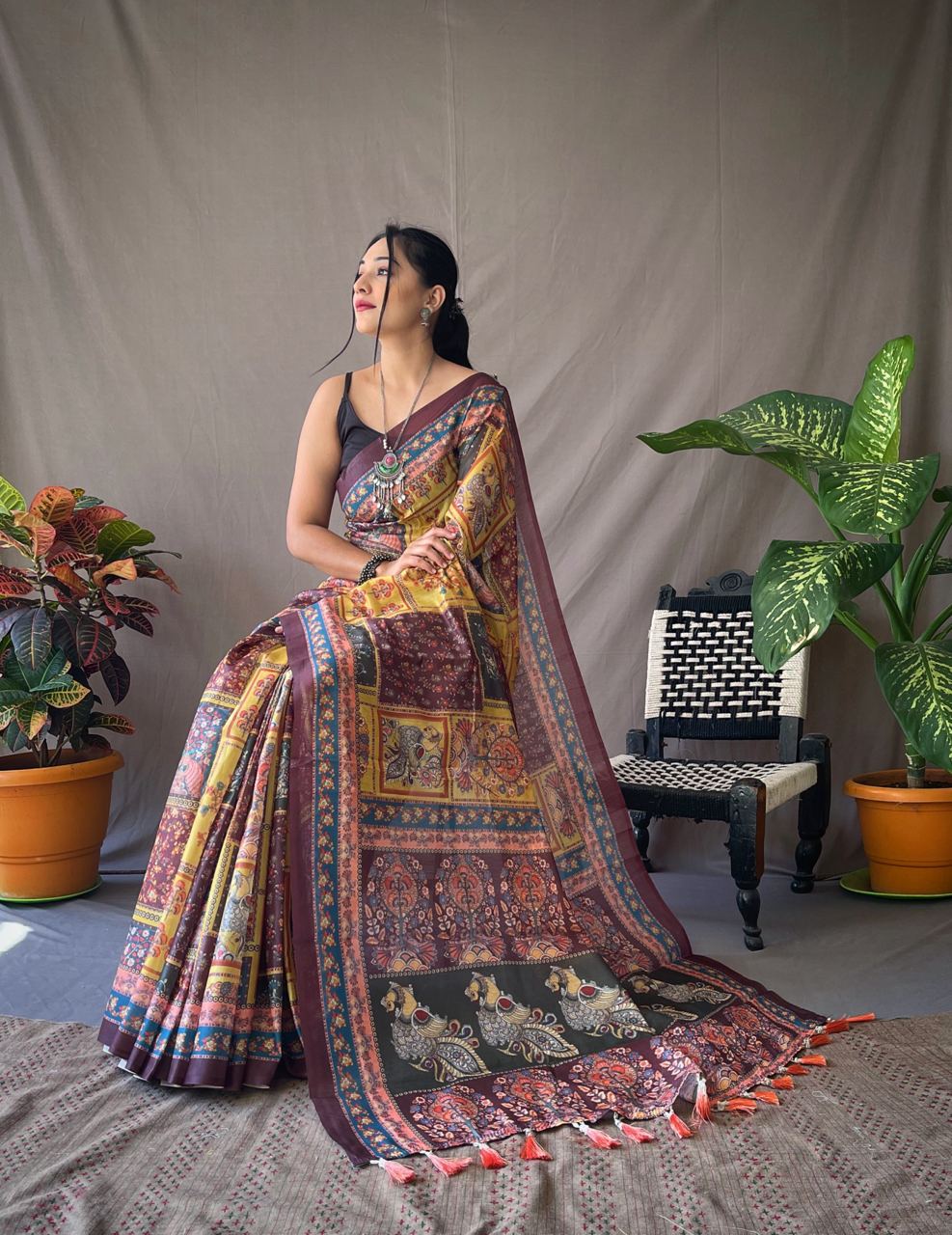 Yellow Golden Rhapsody: Majestic Kalamkari Sonata