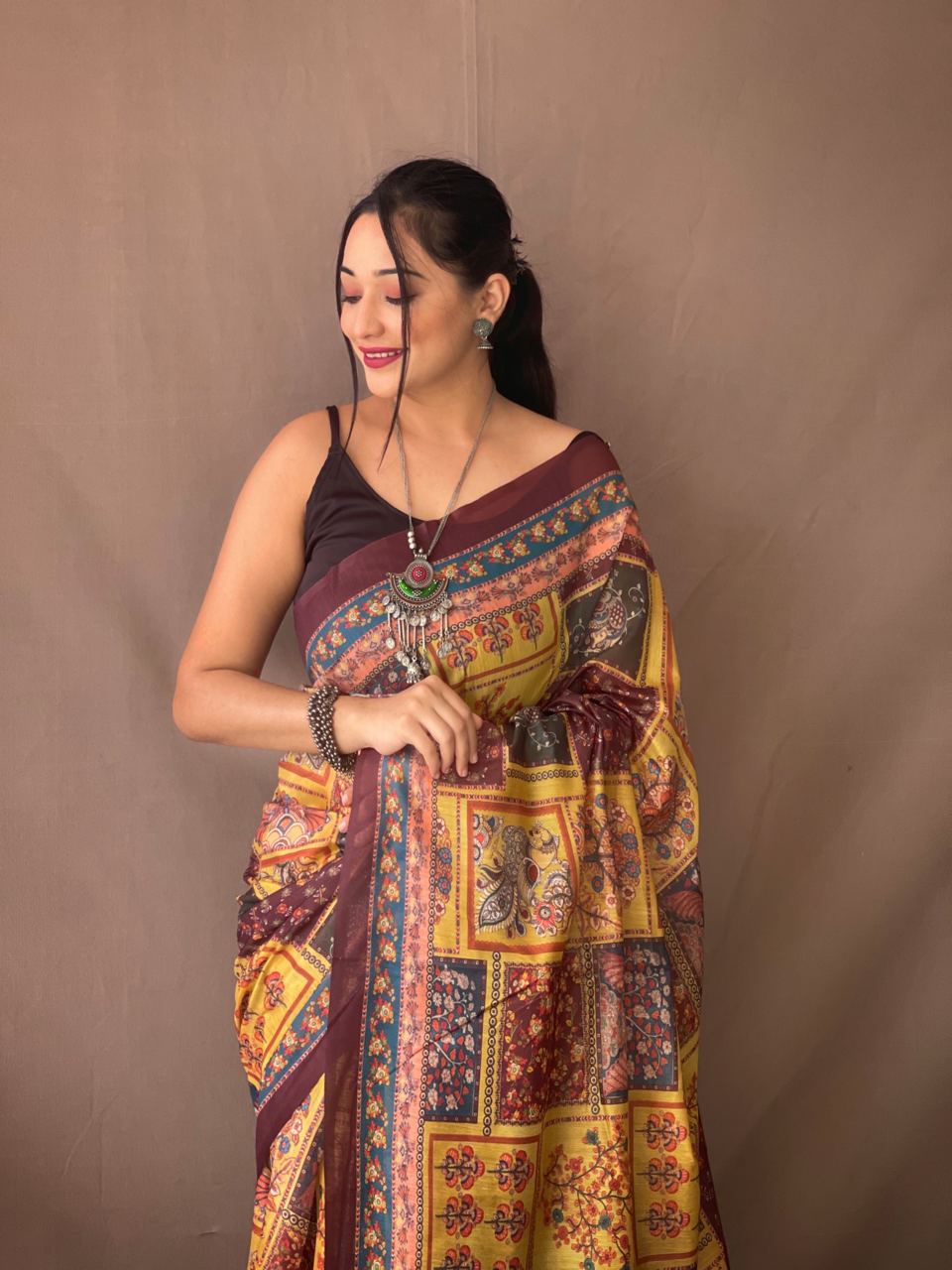 Yellow Golden Rhapsody: Majestic Kalamkari Sonata