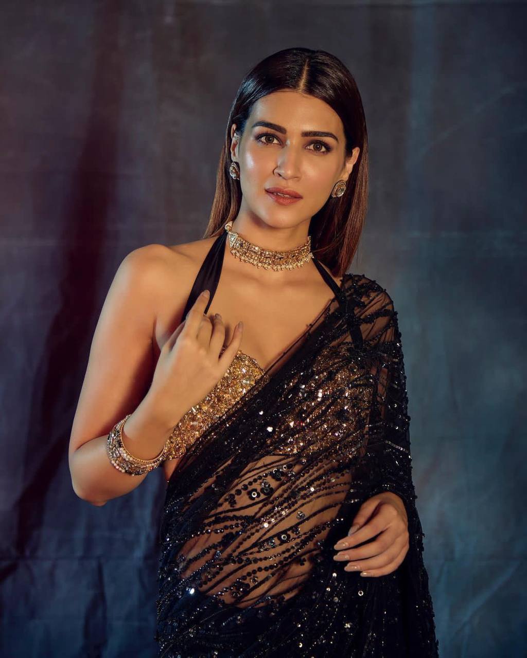 Black bollywood BlockBuster Sequins Saree