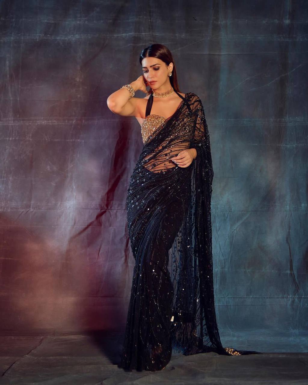 Black bollywood BlockBuster Sequins Saree